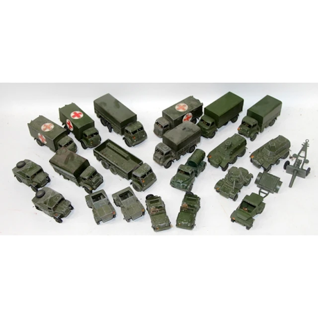 A collection of vintage unboxed Dinky military vehicles