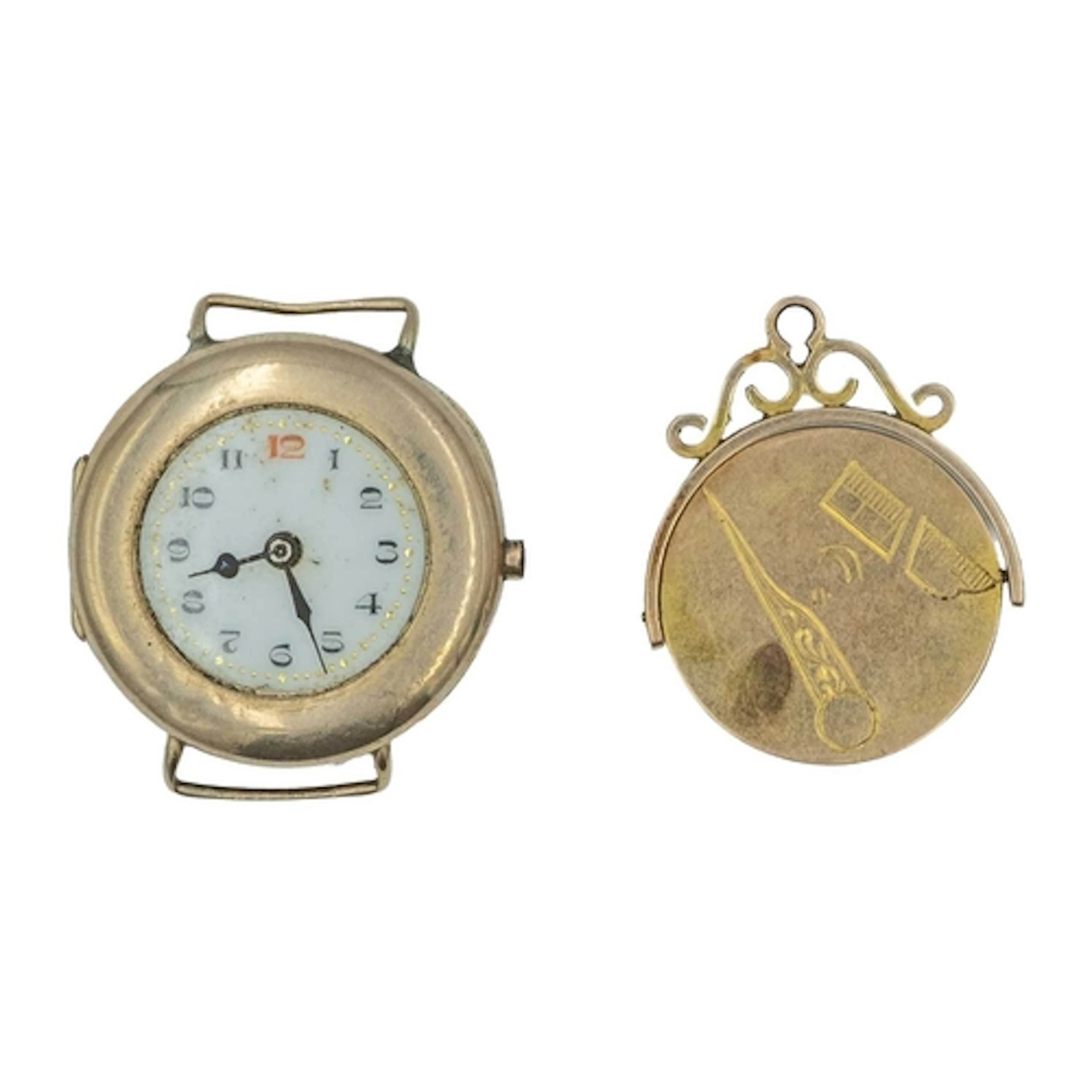 A rose gold masonic swivel fob, and a 9k cased Swiss lady's ...