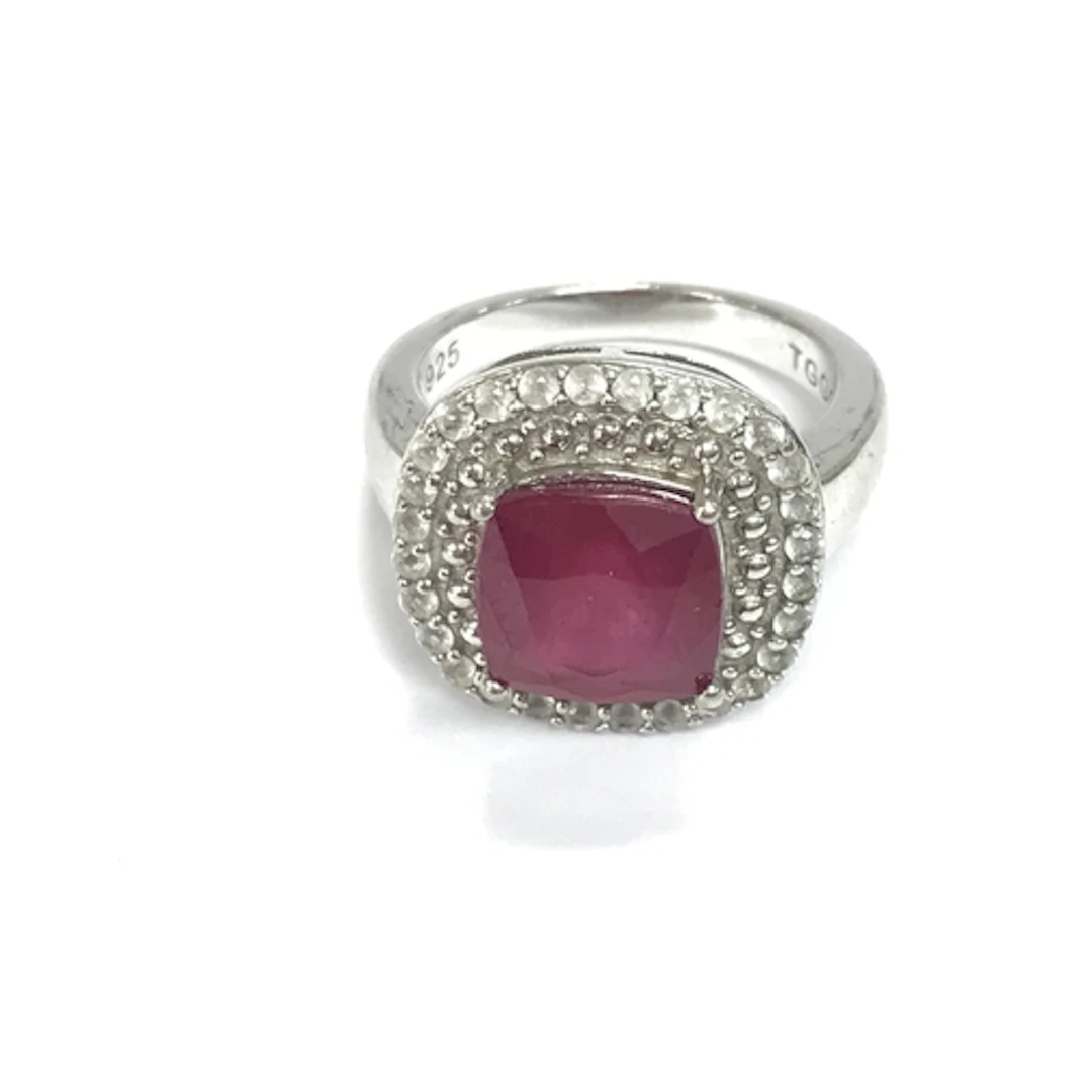 Silver ring set with ruby and white topaz. Size L 1/2 NO RES...
