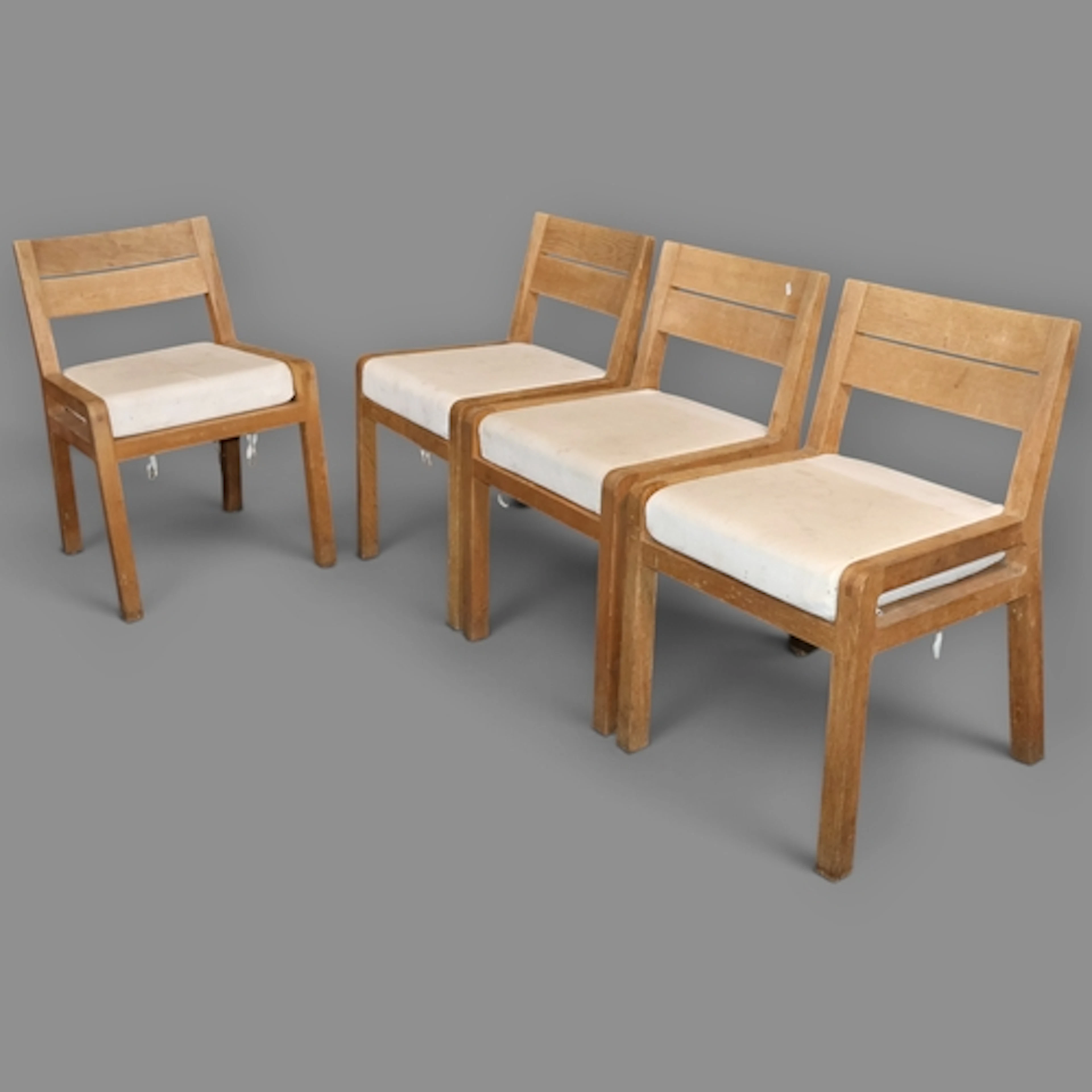 A Vintage set of four solid oak 'Radius' Dining Chairs by Ha...