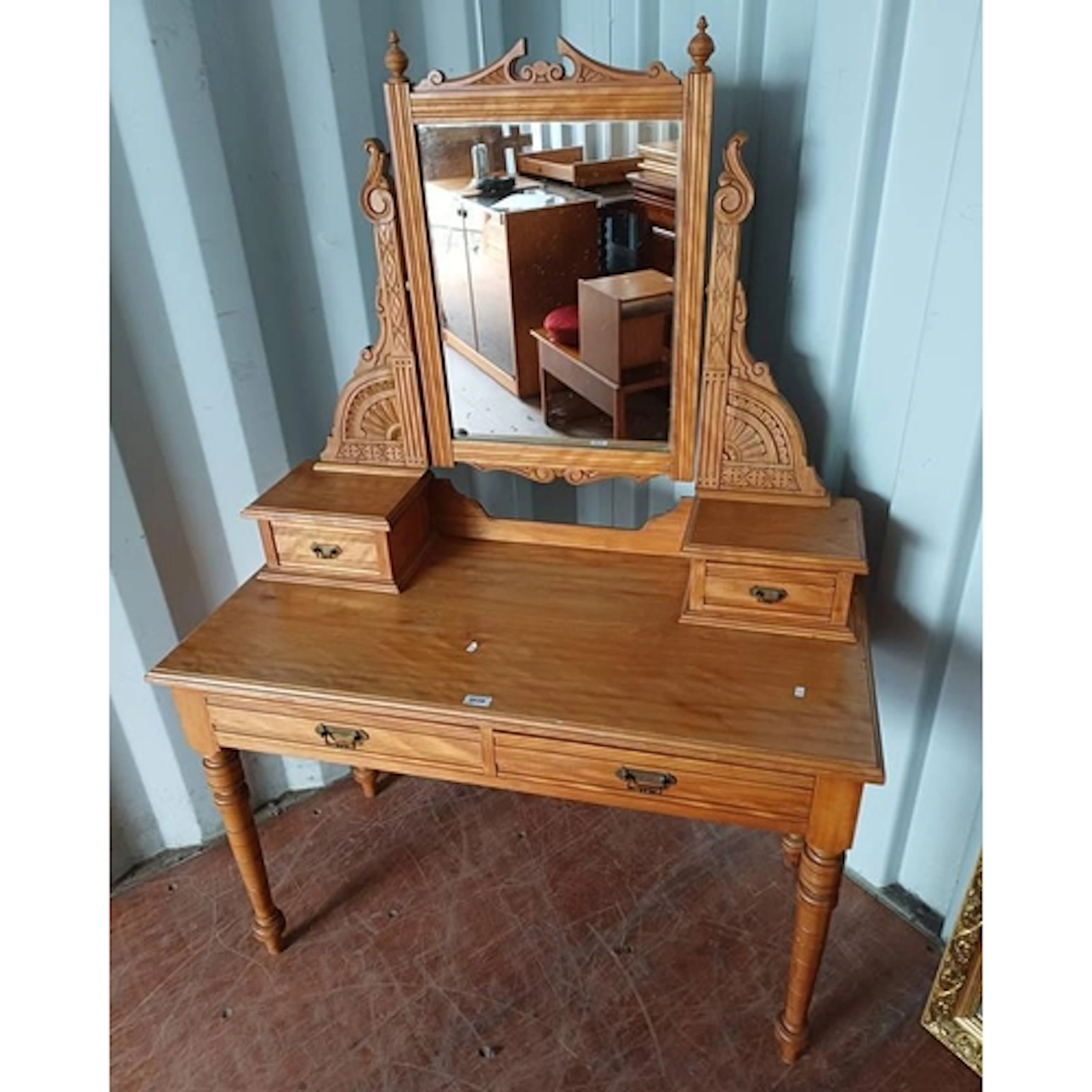 LATE 19TH CENTURY SATINWOOD DRESSING TABLE WITH MIRROR & 2 S...