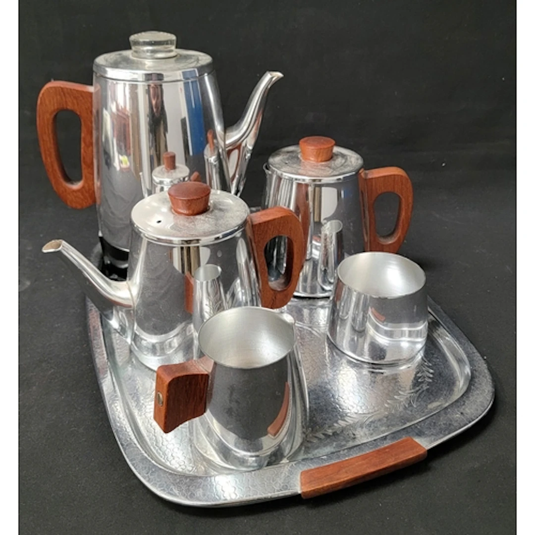 MID CENTURY SONA CHROME AND STAINLESS STEEL COFFEE AND TEA S...