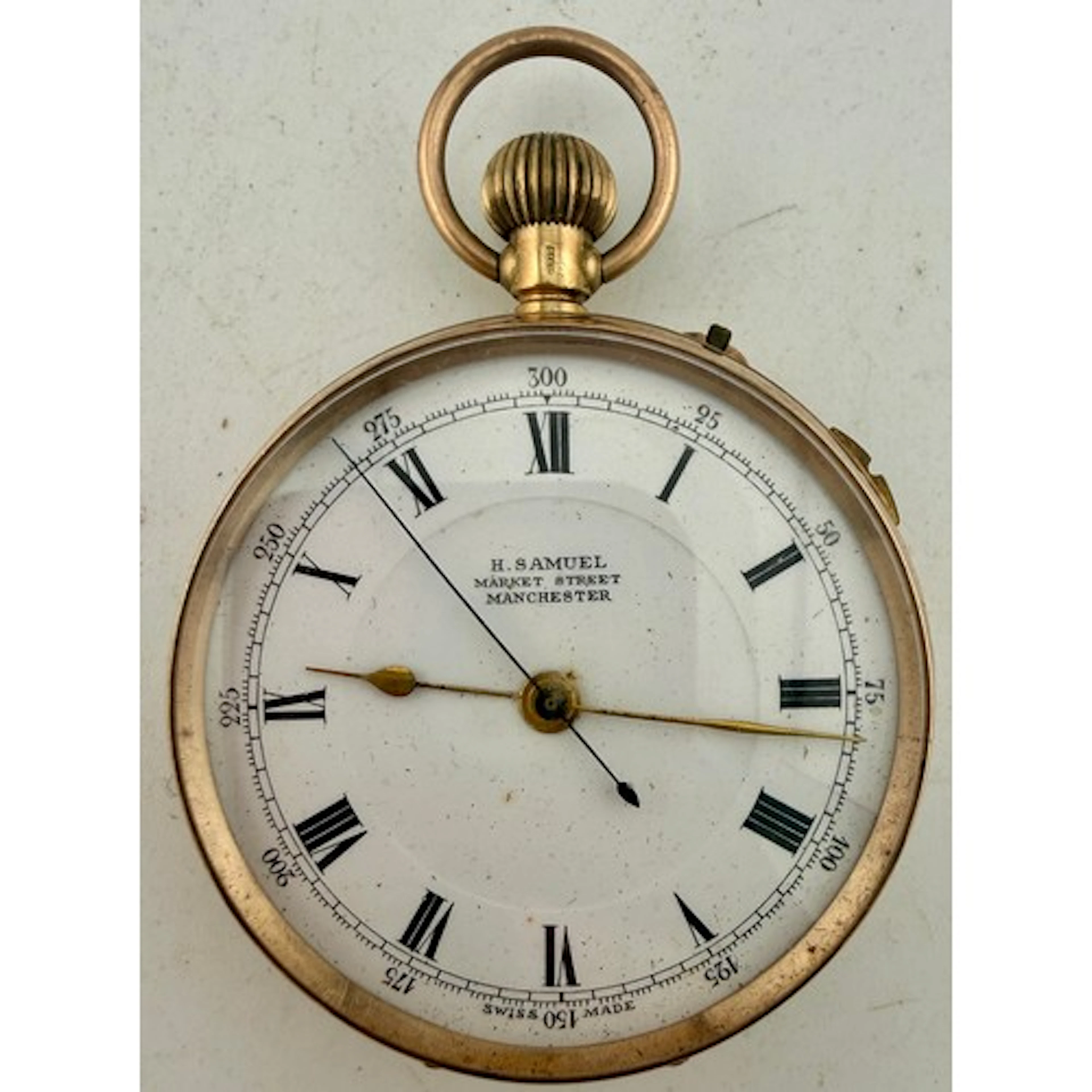 A nine carat gold cased pocket watch. H. Samuel Market Stree...
