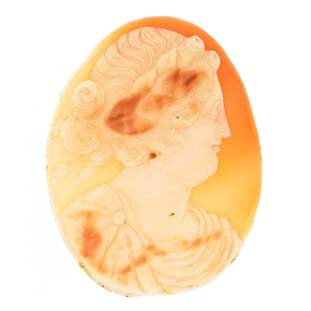 Cameo shell panel carved with a maiden, 5.1cm high, 10.8g.