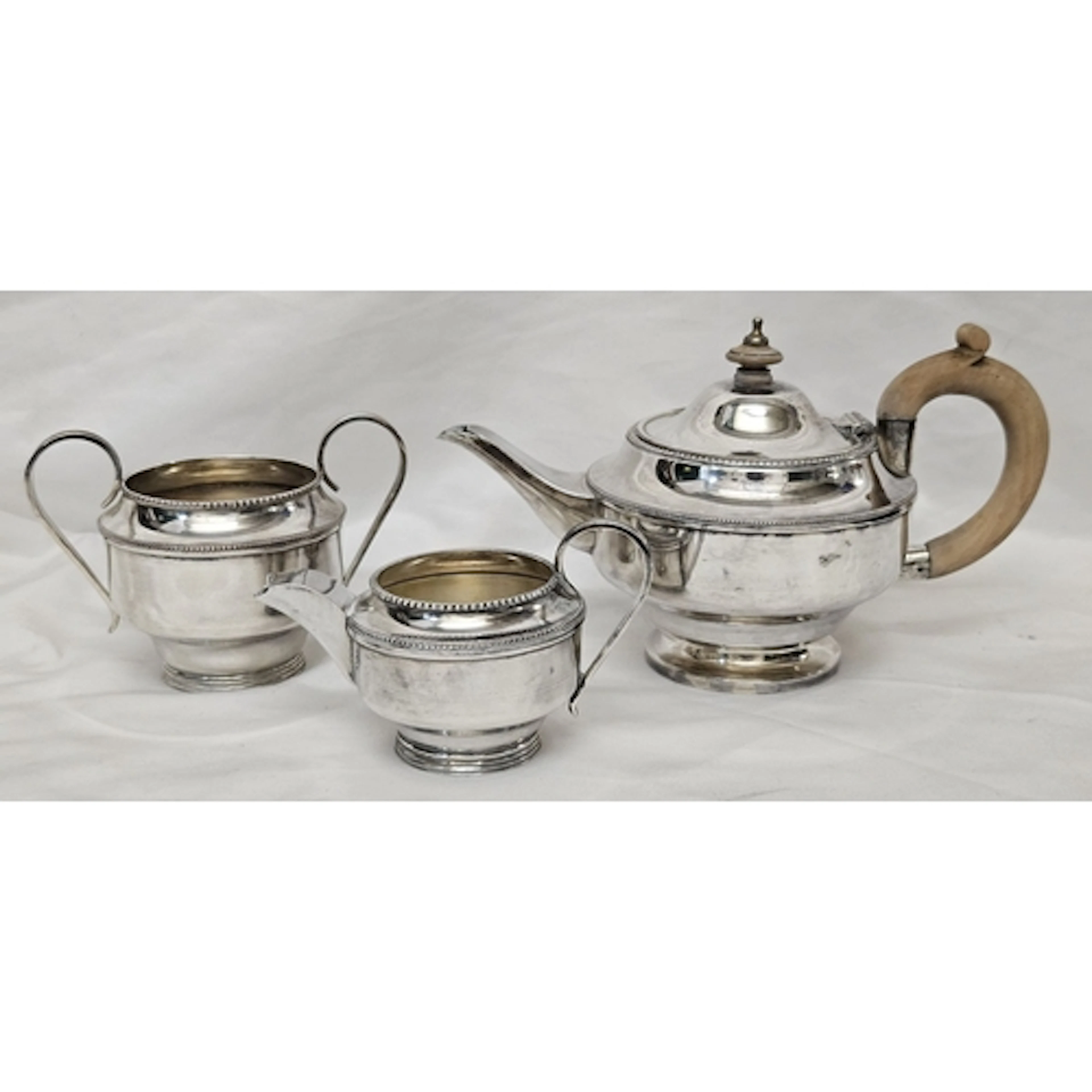 Silver Plated Bachelor Tea Set with bead decoration, teapot,...