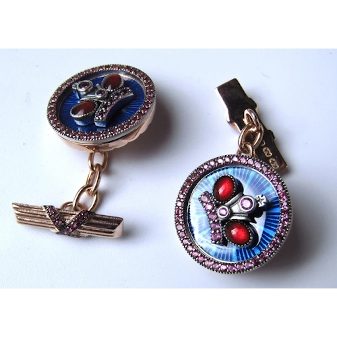 Pair of Gemset Blue Enamel Decorated Cufflinks Hallmarked