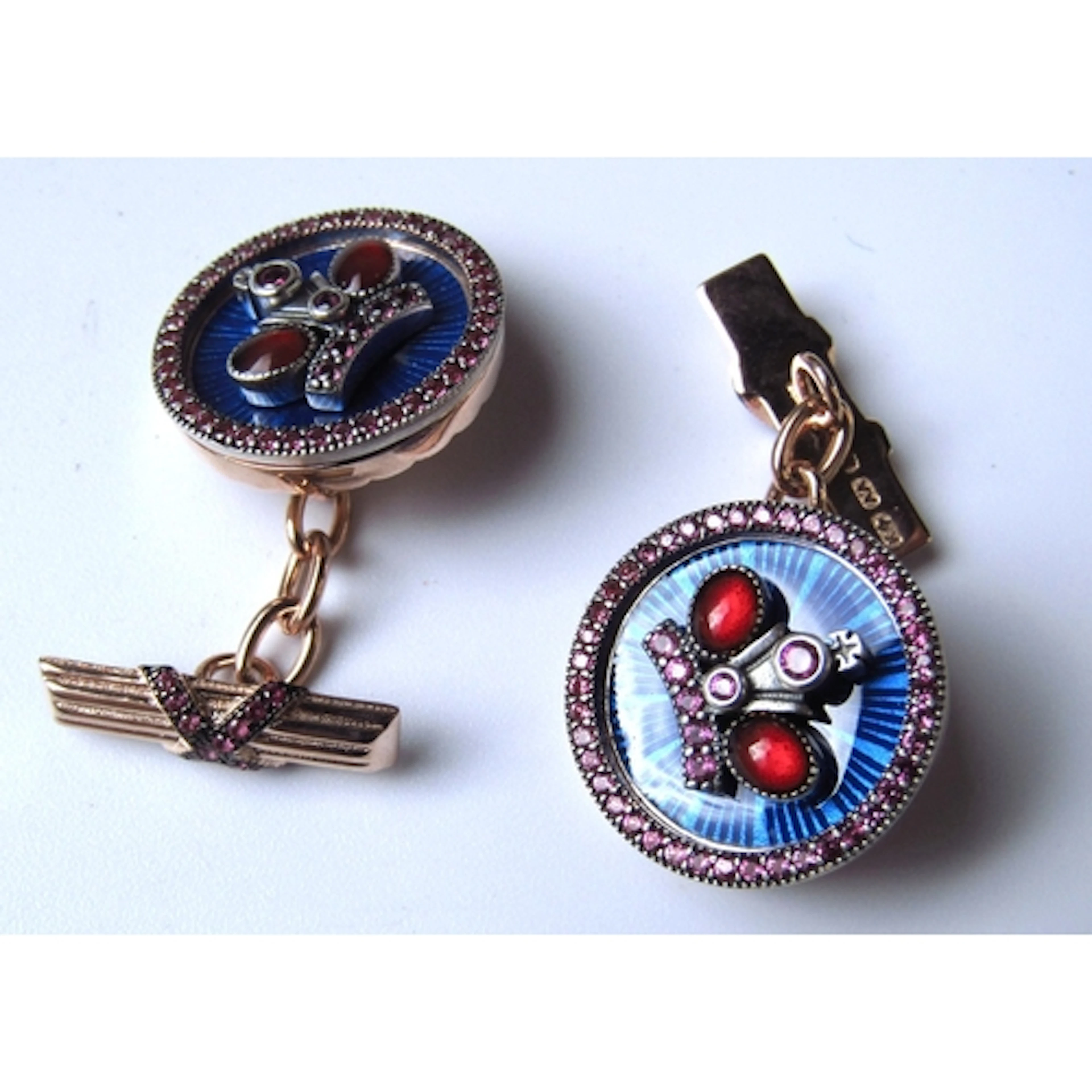 Pair of Gemset Blue Enamel Decorated Cufflinks Hallmarked