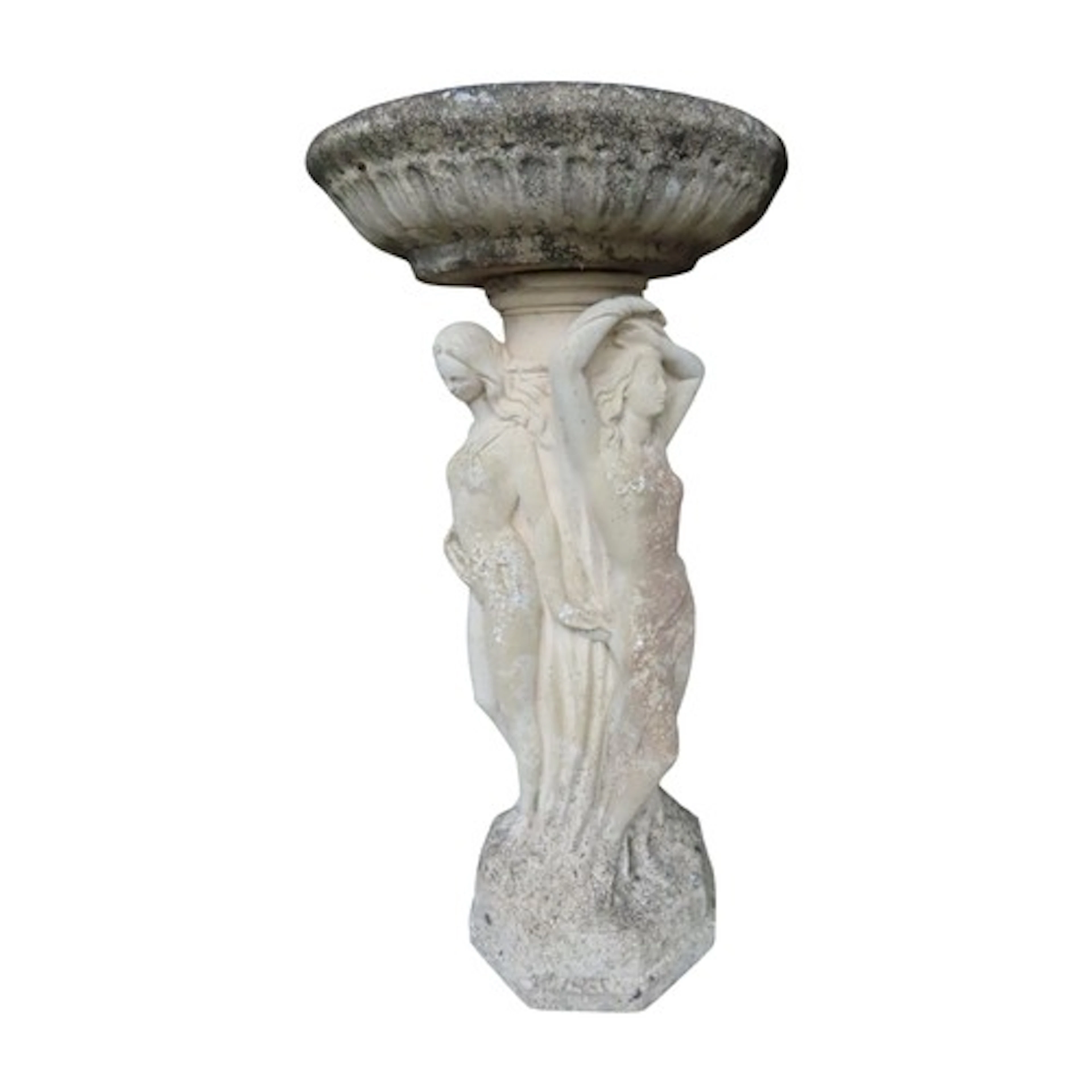 A weathered cast composition stone sectional three Graces bi...