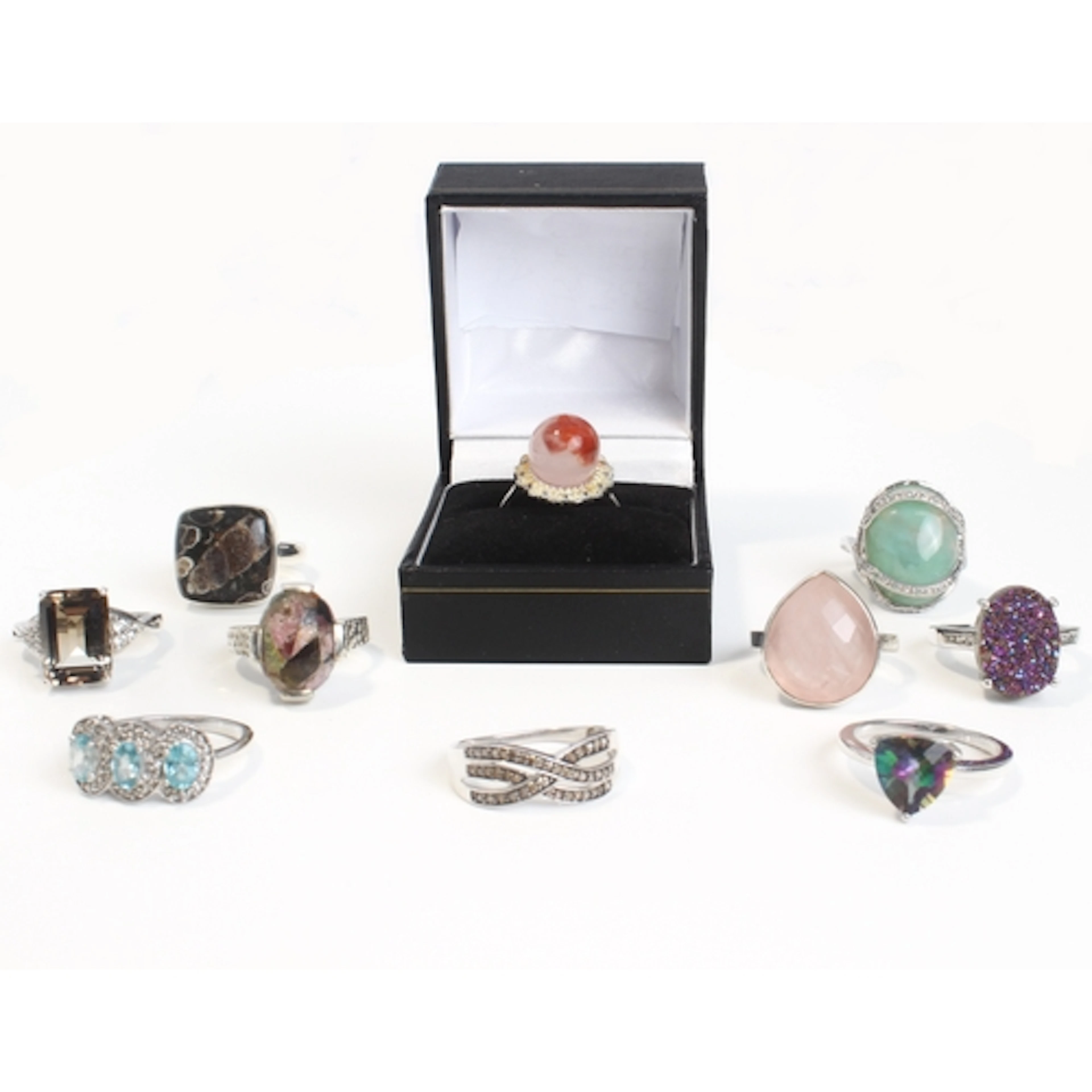 Ten sterling silver and gemstone rings, comprising - 1. Ic...
