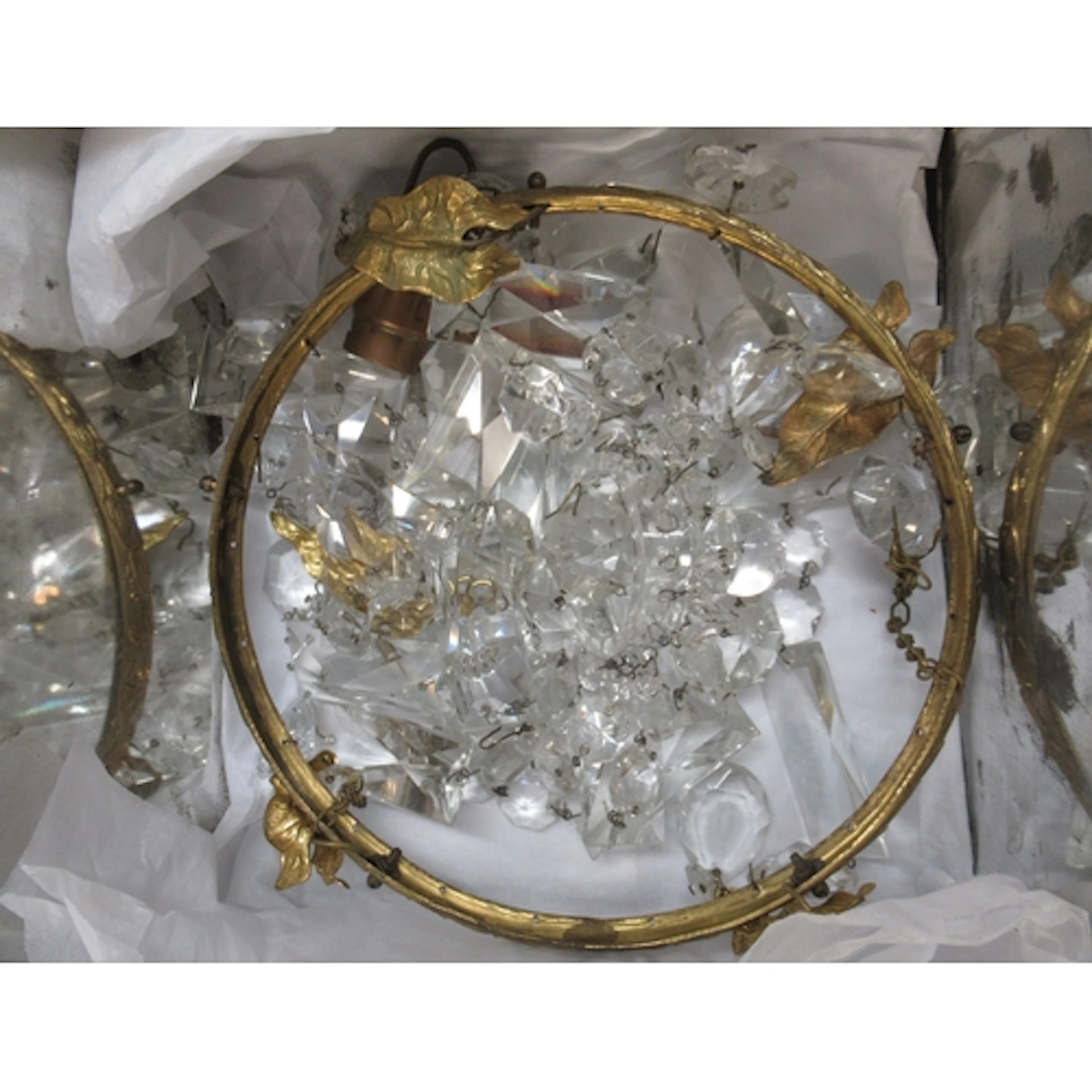 Small 19th Century ormolu and cut glass bag form light fitti...