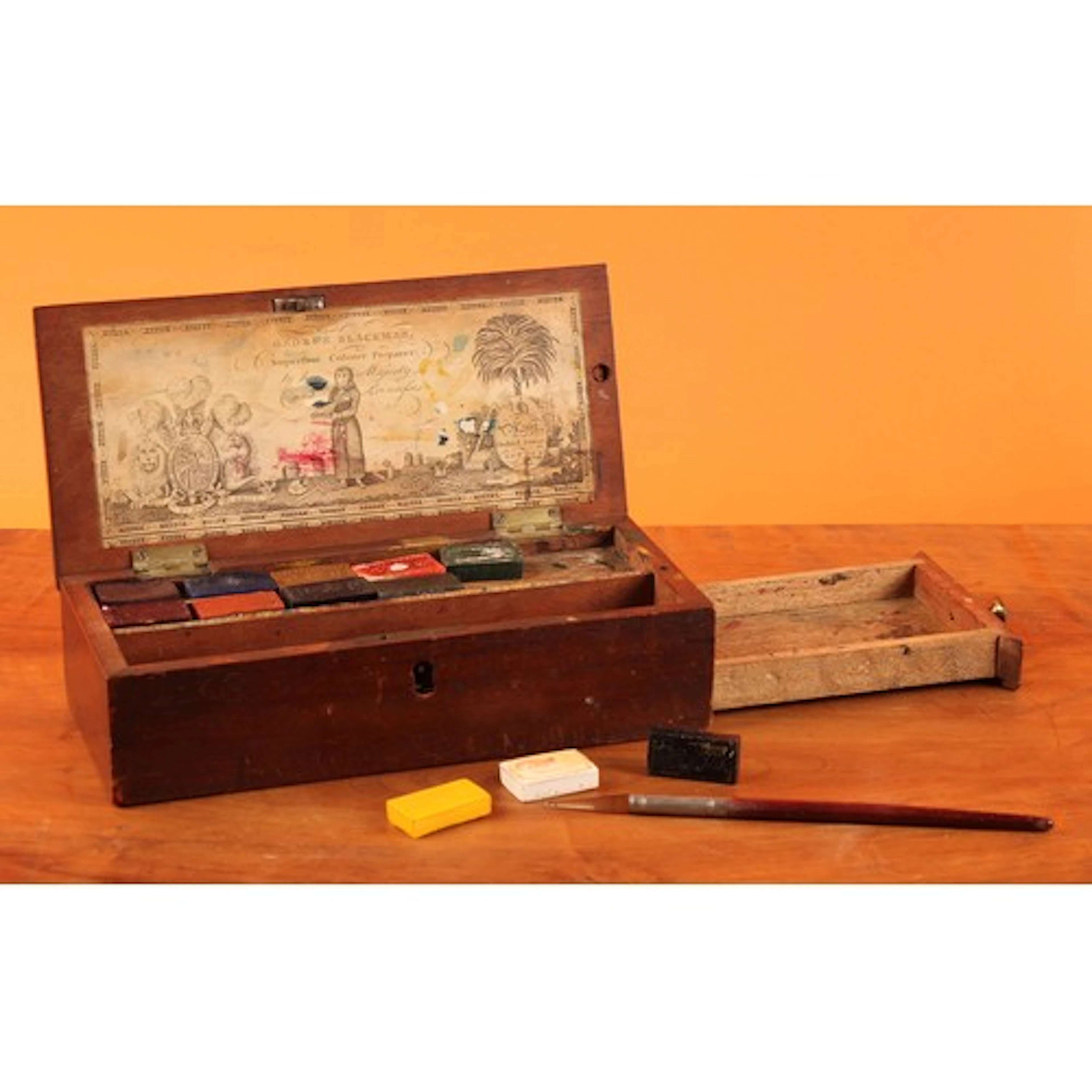 A George III mahogany rectangular artist's paint box, by Geo...