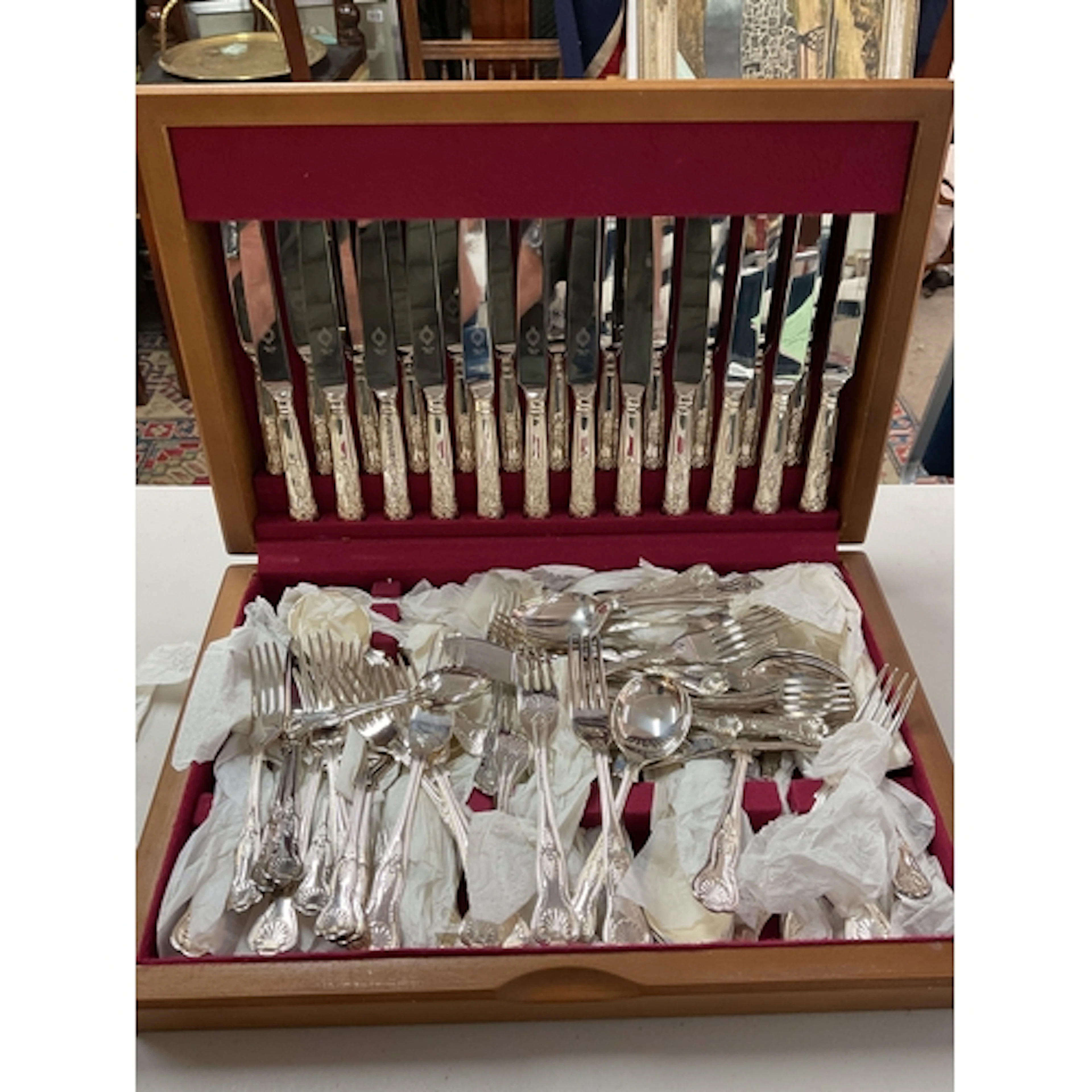 Large twelve place setting of silver plate cutlery along wit...