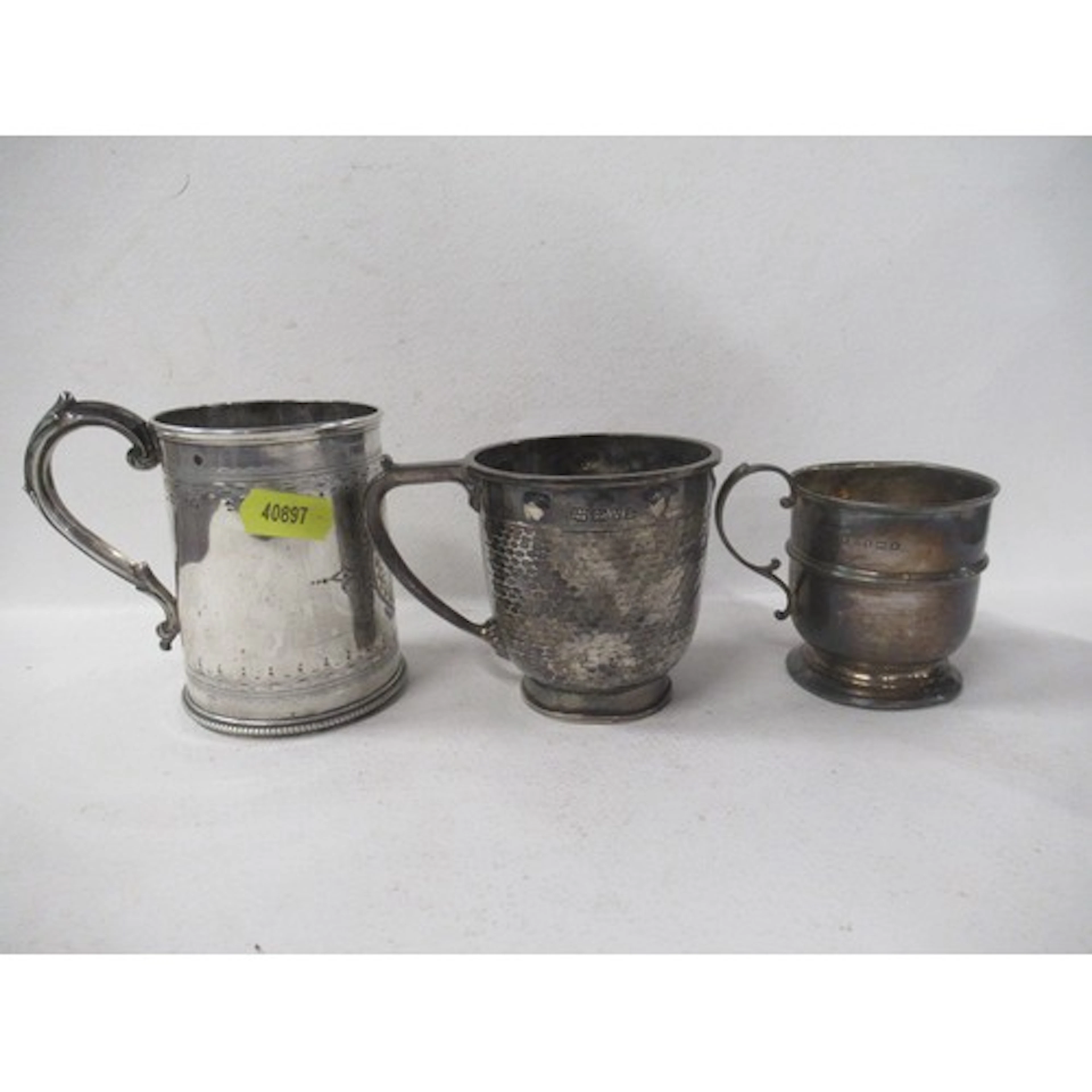 Three siler christening mugs, weight 9oz