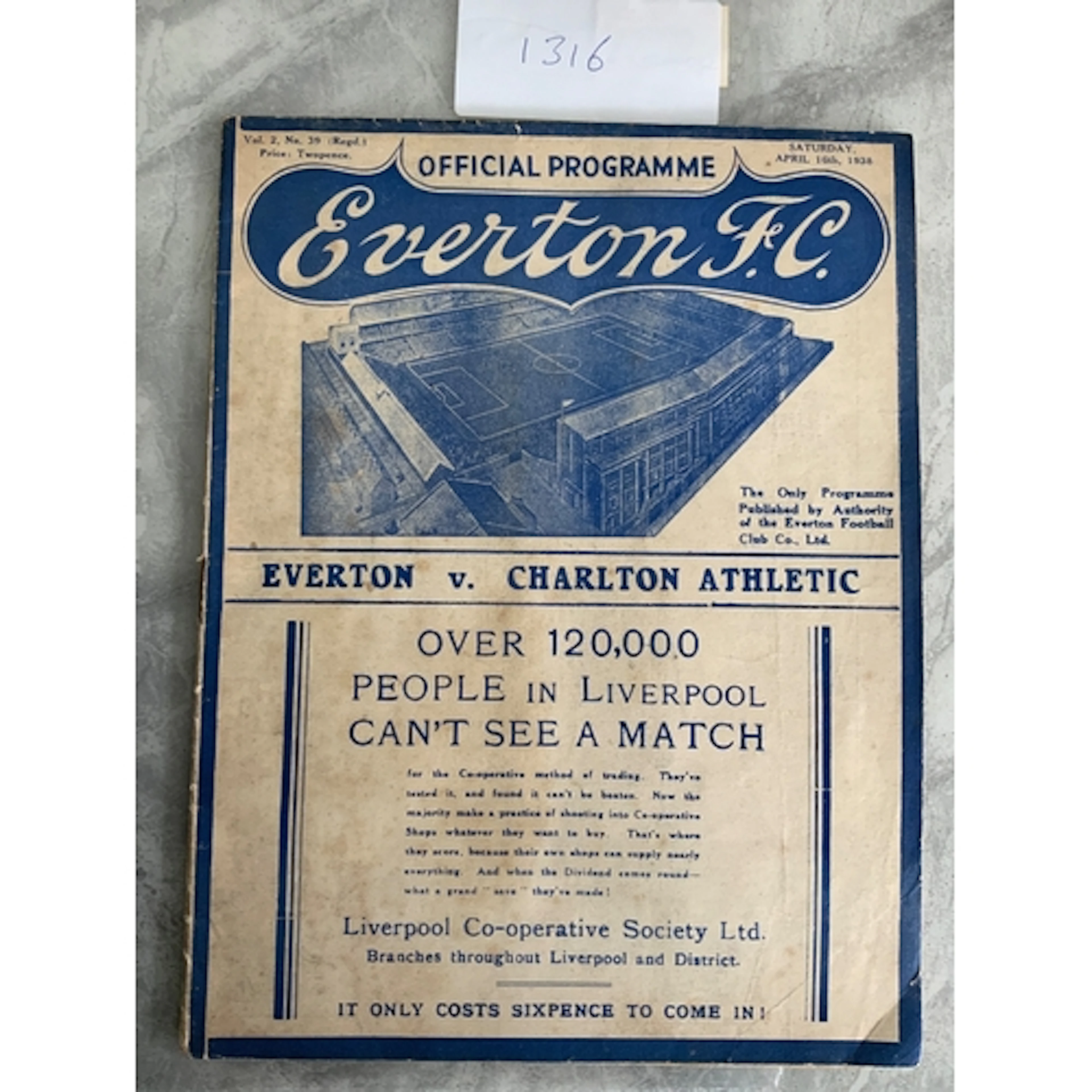 37/38 Everton v Charlton Football Programme: Good condition ...