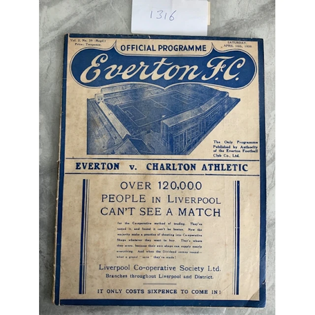 37/38 Everton v Charlton Football Programme: Good condition ...
