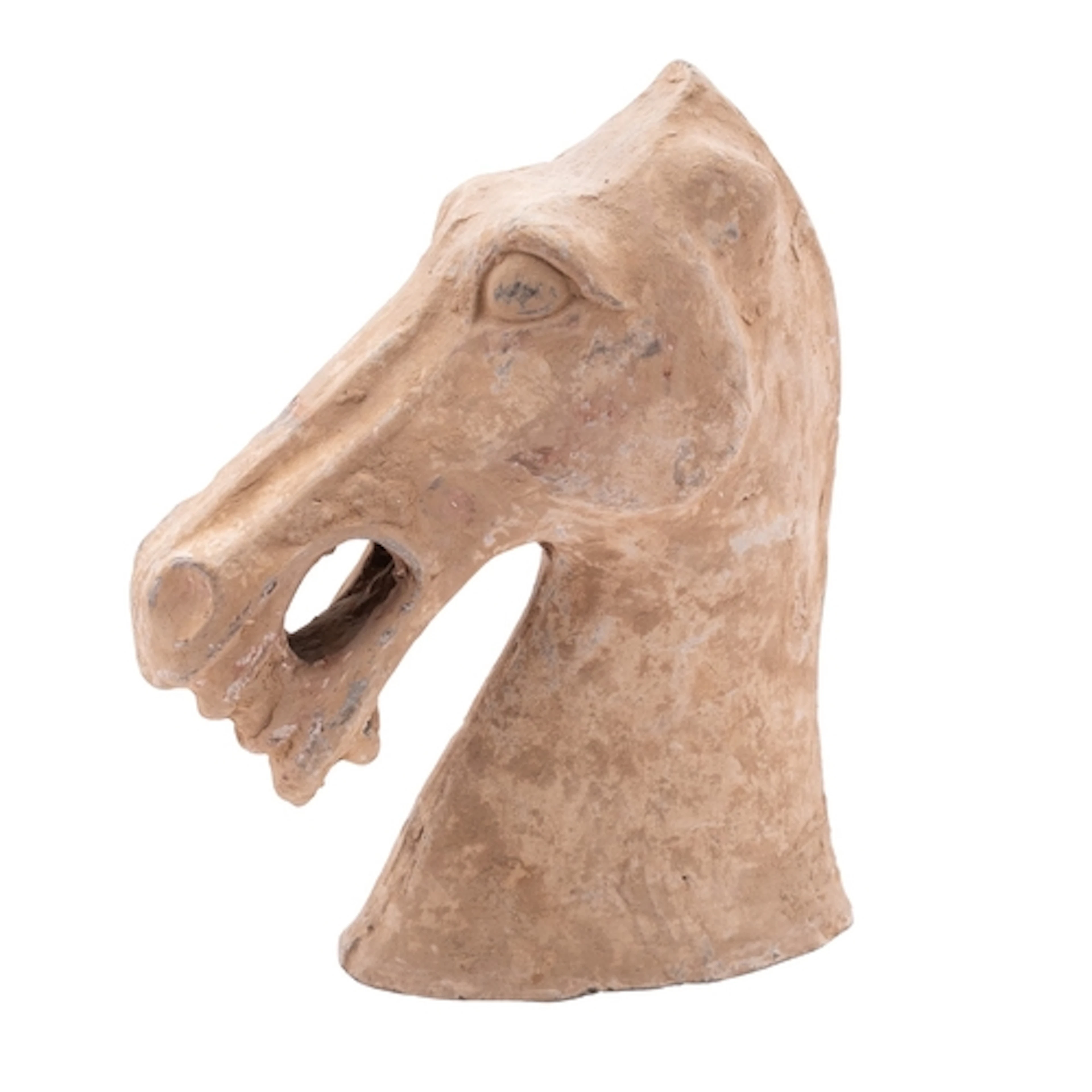 Three pieces of Chinese pottery comprising a horse head in t...