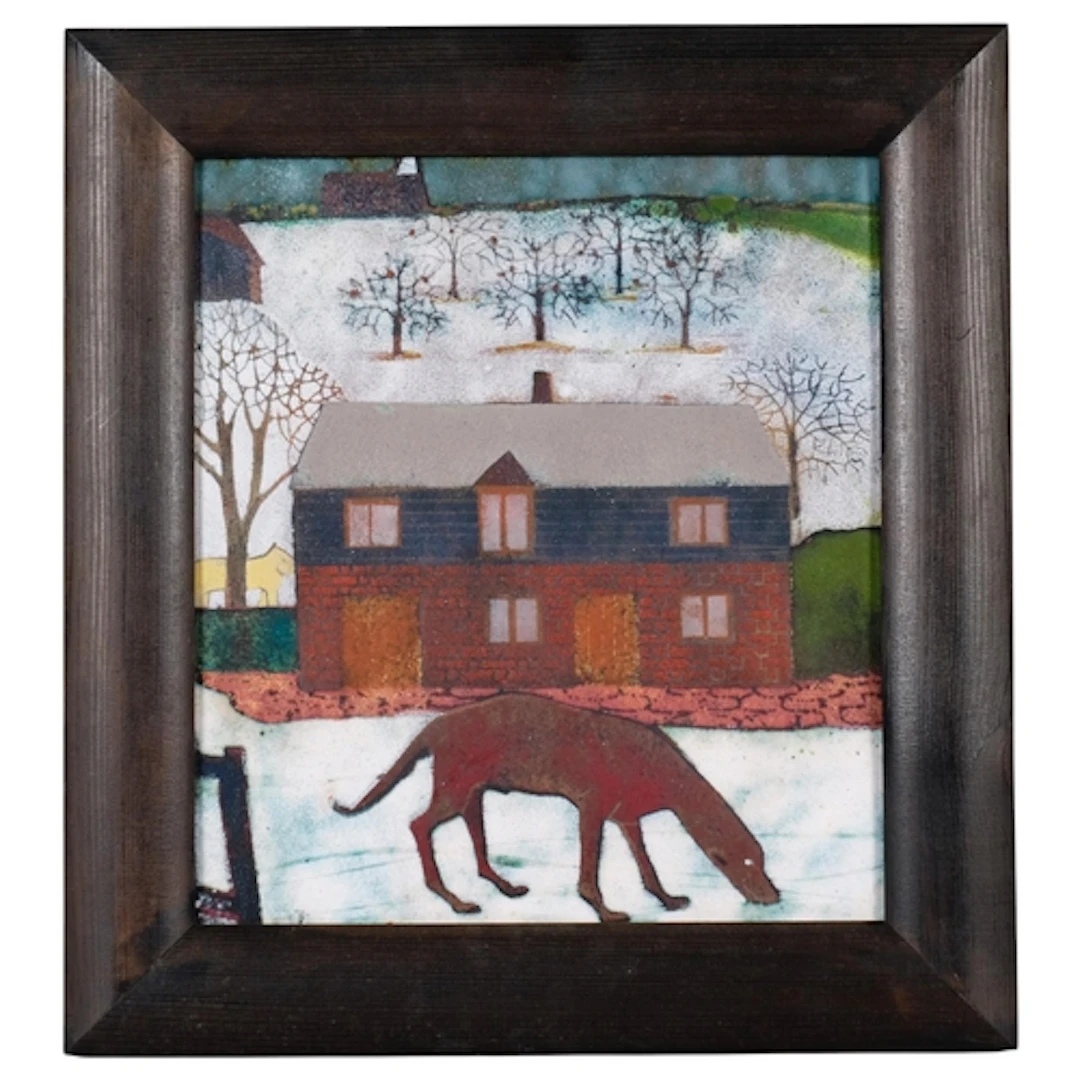 Beryl Turpin (1926 - 2016), red dog, enamel on metal, 24cm x...