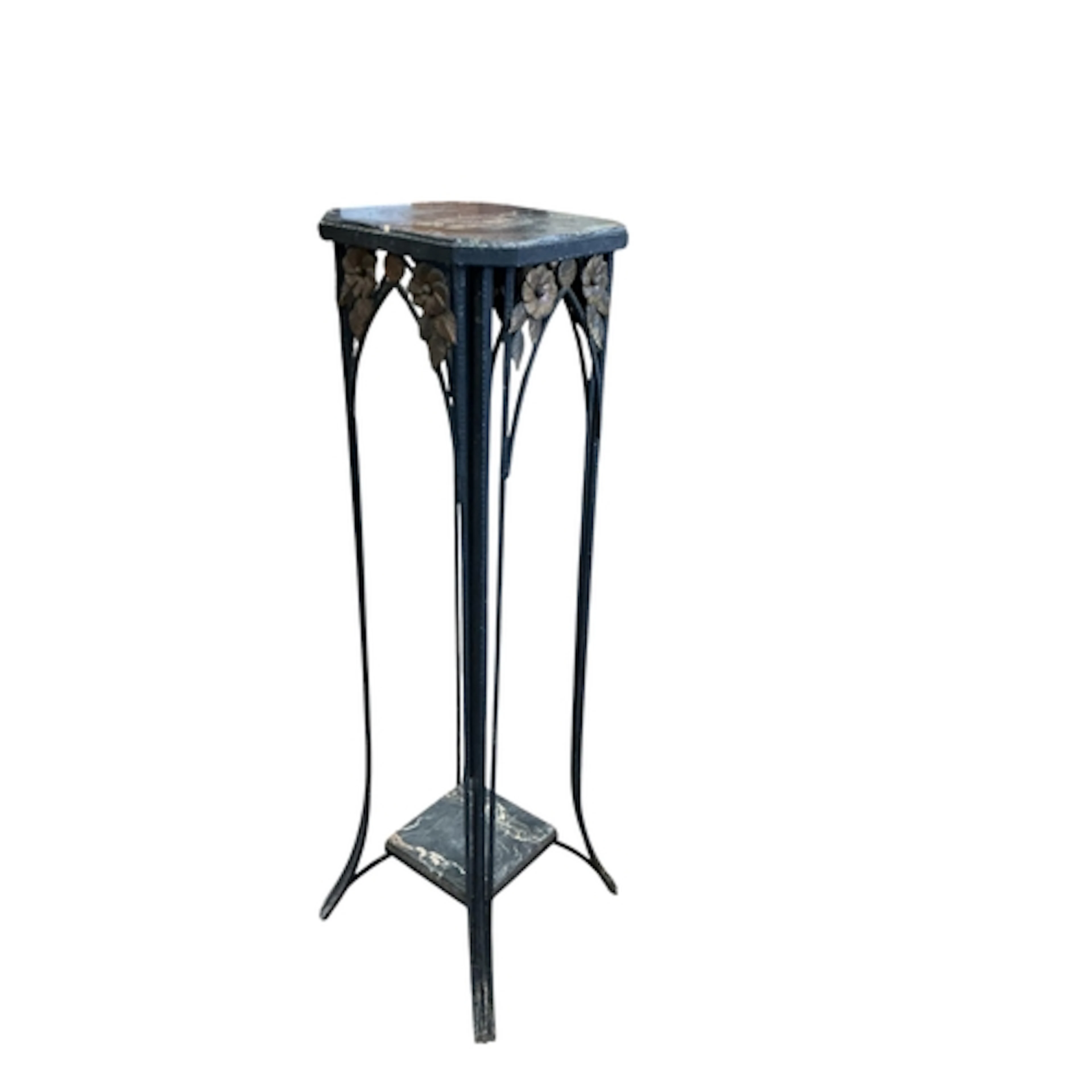 An Art Deco wrought Iron and marble stand, width 27cm, depth...