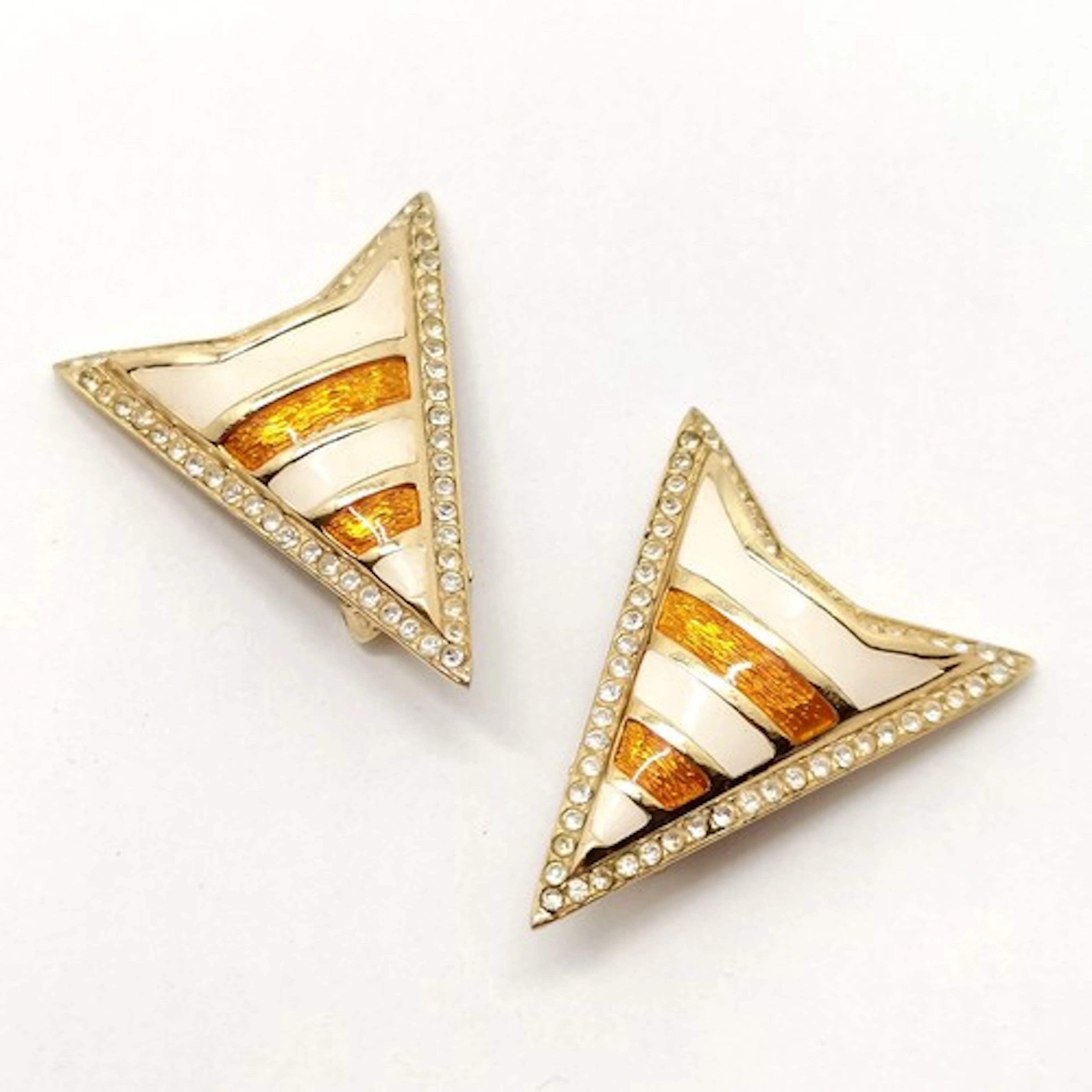Christian Dior gold tone triangular clip-on earrings with en...