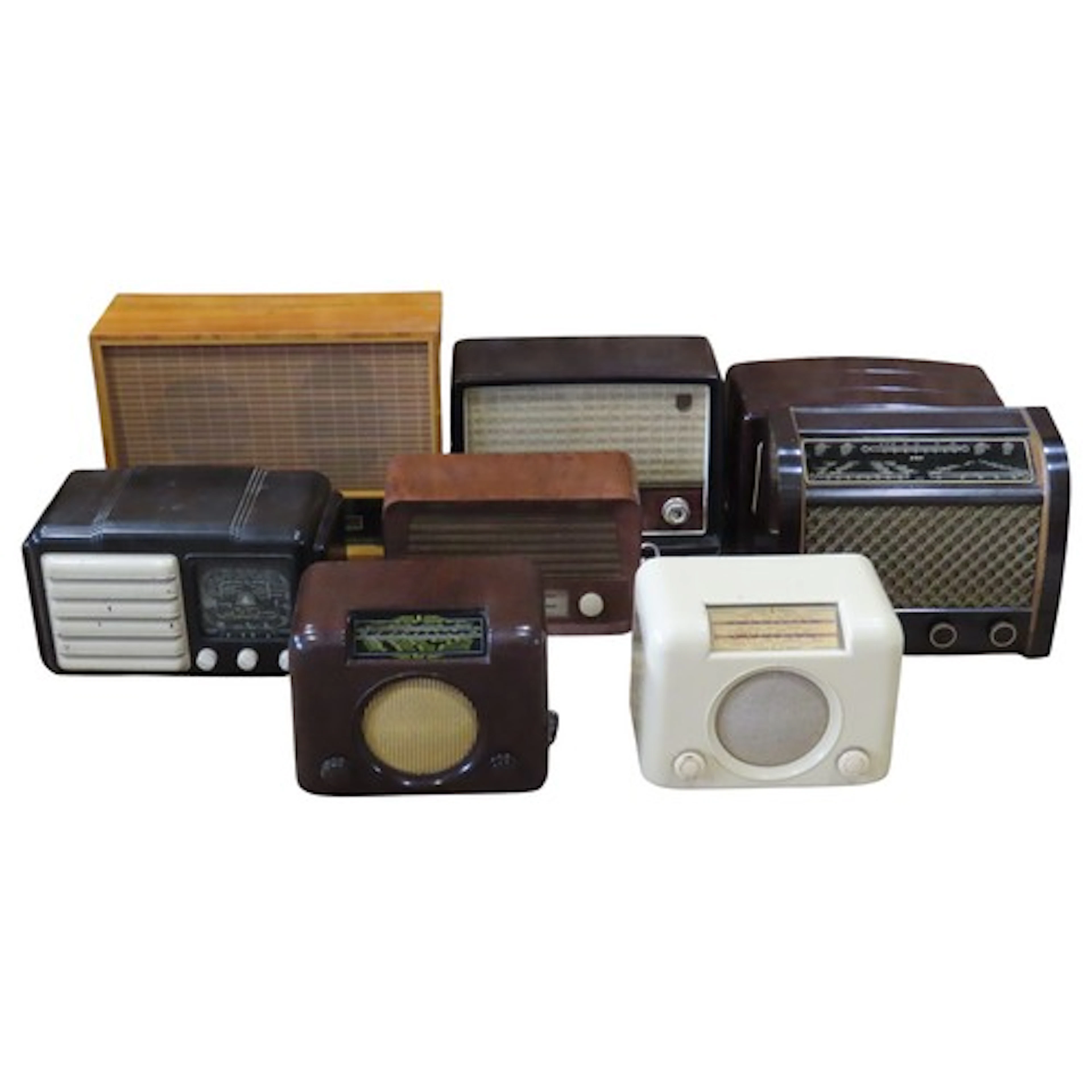 Seven vintage Bakelite cased mains radios, various models an...