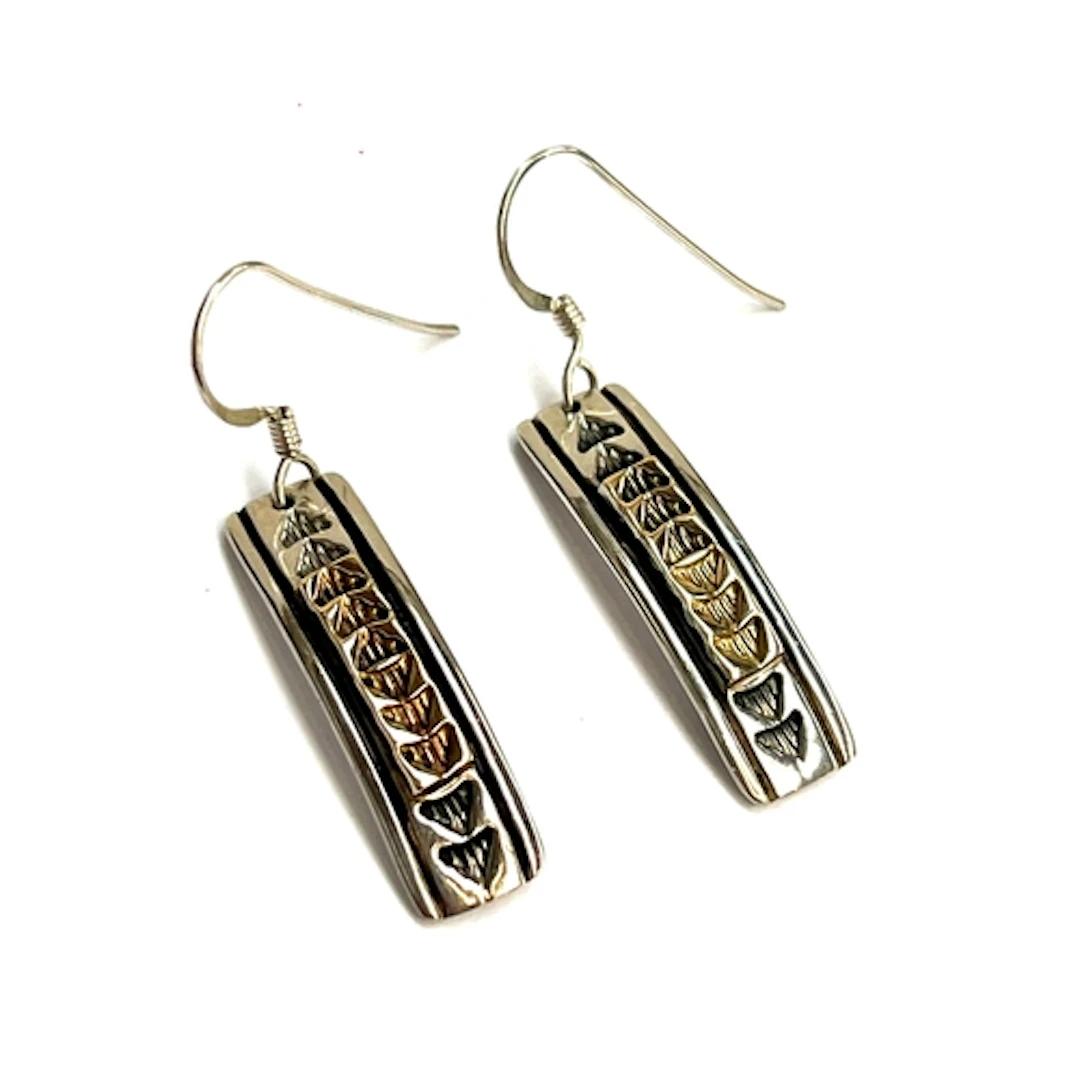 An M.M Rogers 925 silver and 14ct gold pair of Navajo earrin...