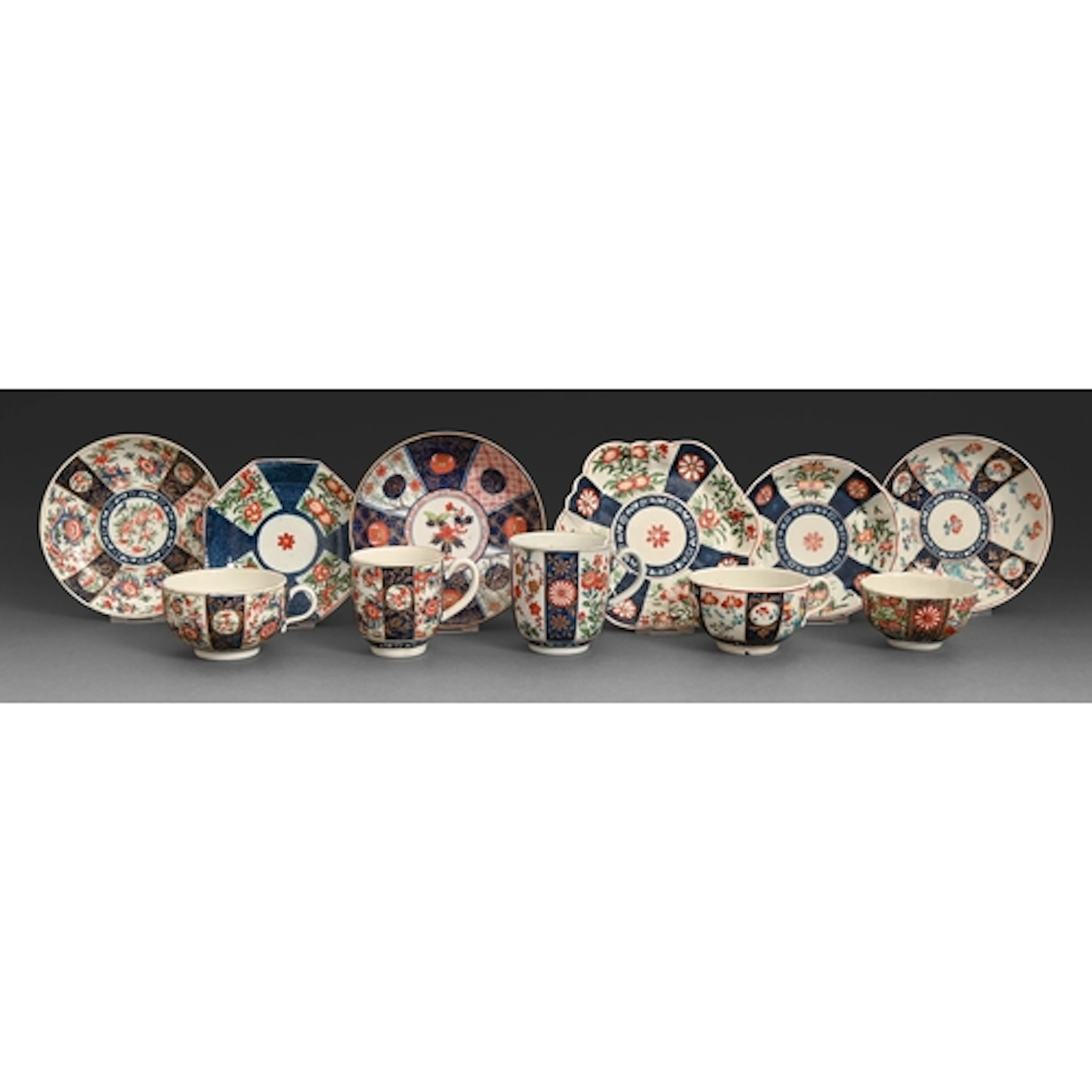 A Worcester teacup and saucer, c1768-1770, painted with the ...