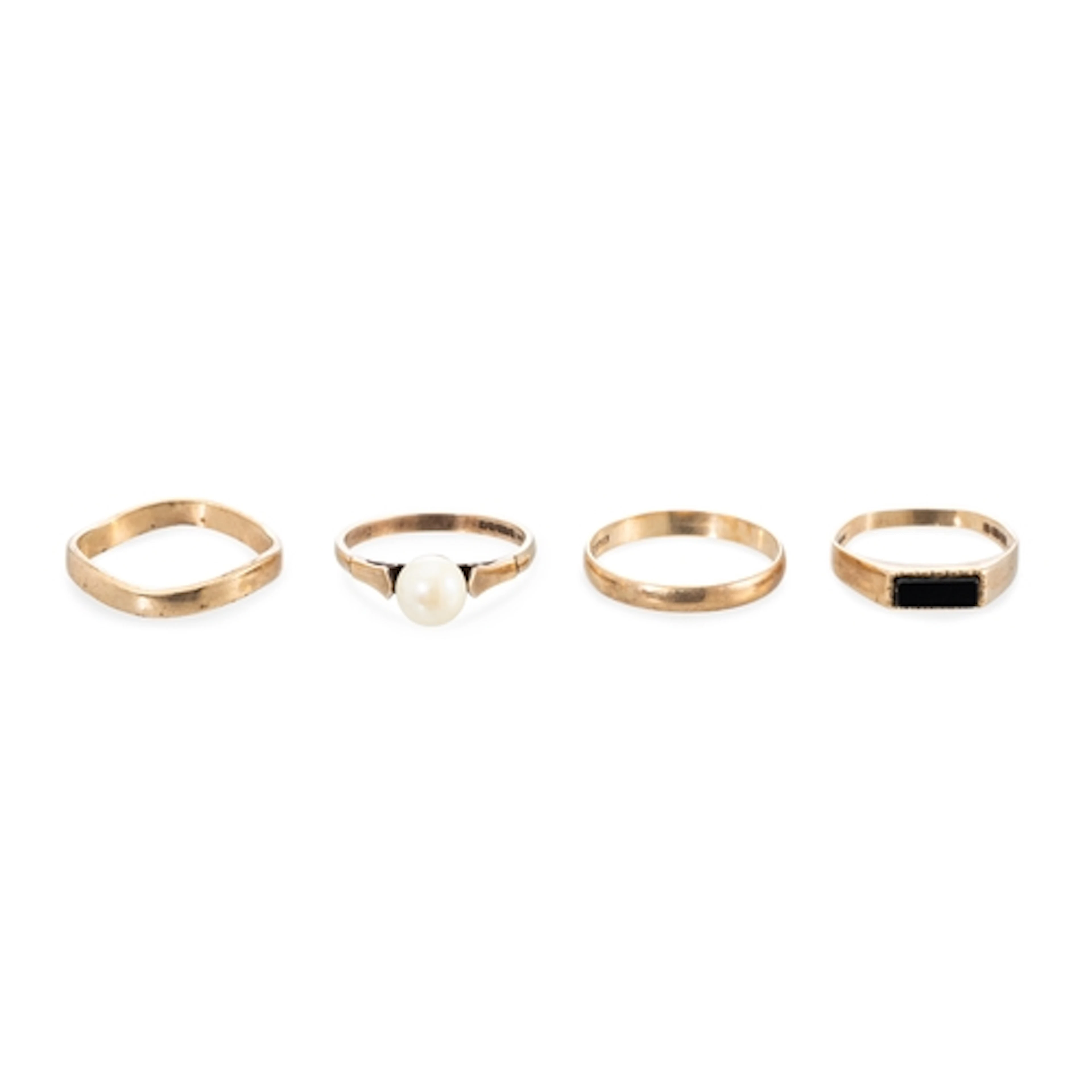 FOUR 9CT GOLD RINGS, 2 x stone set, gross weight 7.4 g.