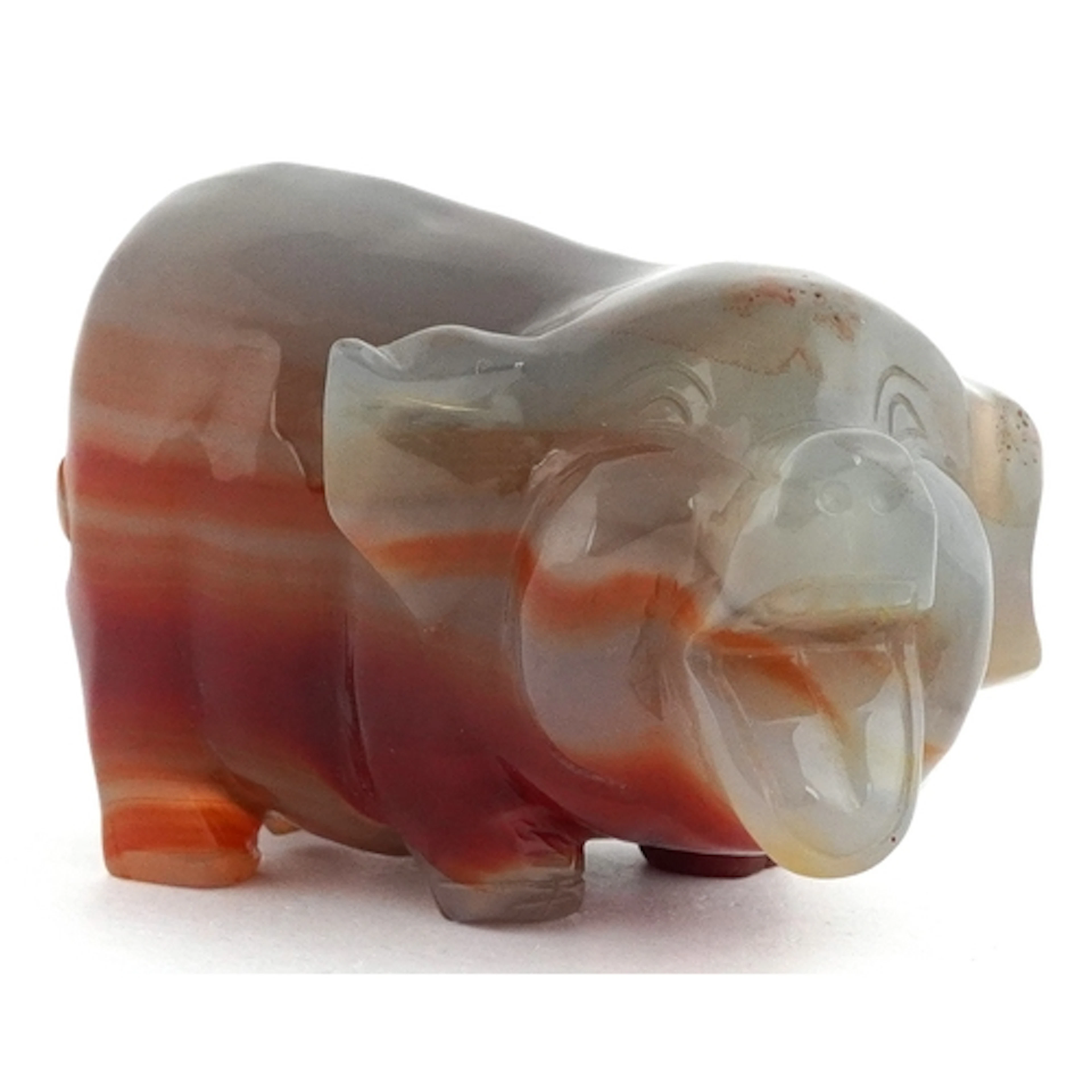 Hand carved agate study of a pig, 9cm in length.