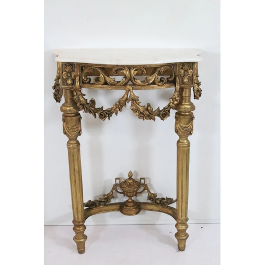 20th century French style giltwood console table, having mar...