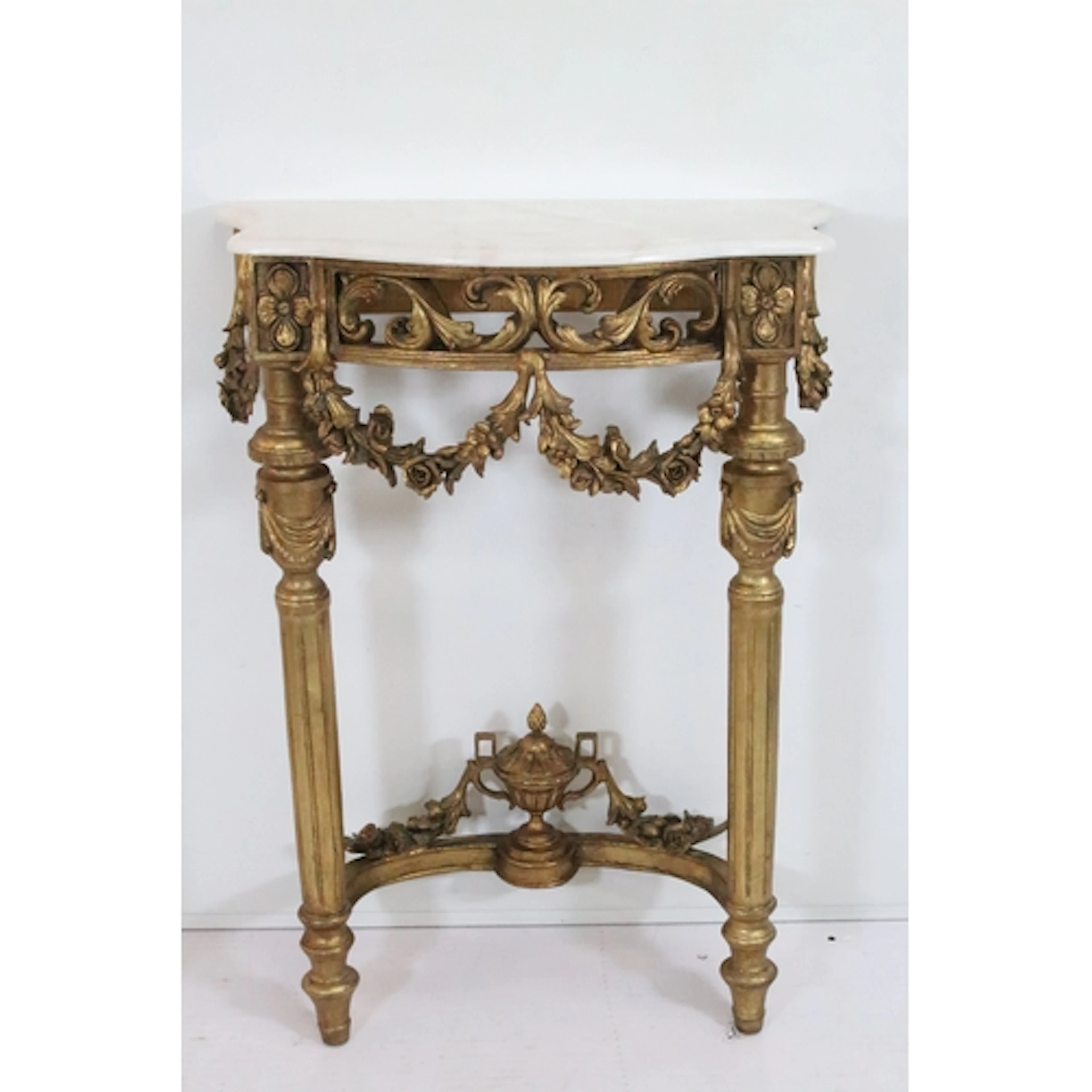 20th century French style giltwood console table, having mar...