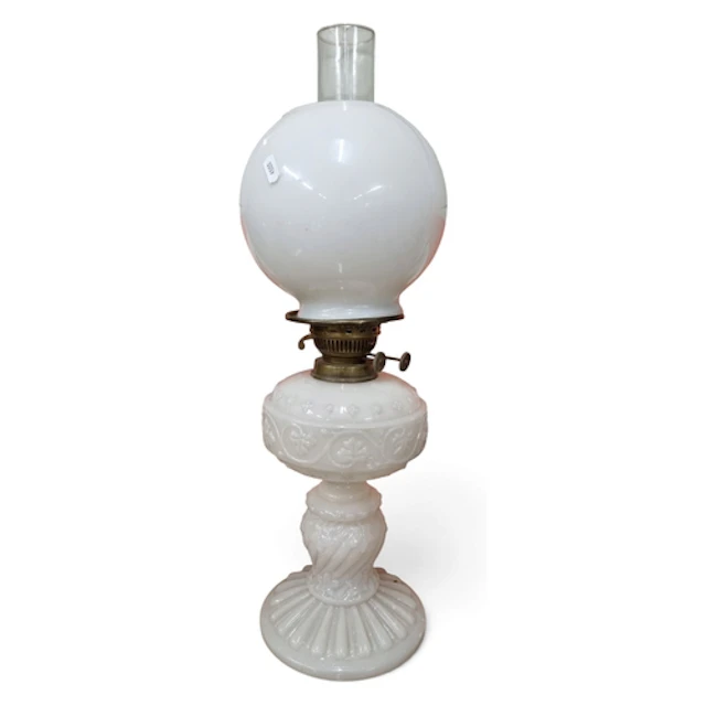 A late 19th Century opaque molded glass kerosene table Lamp ...