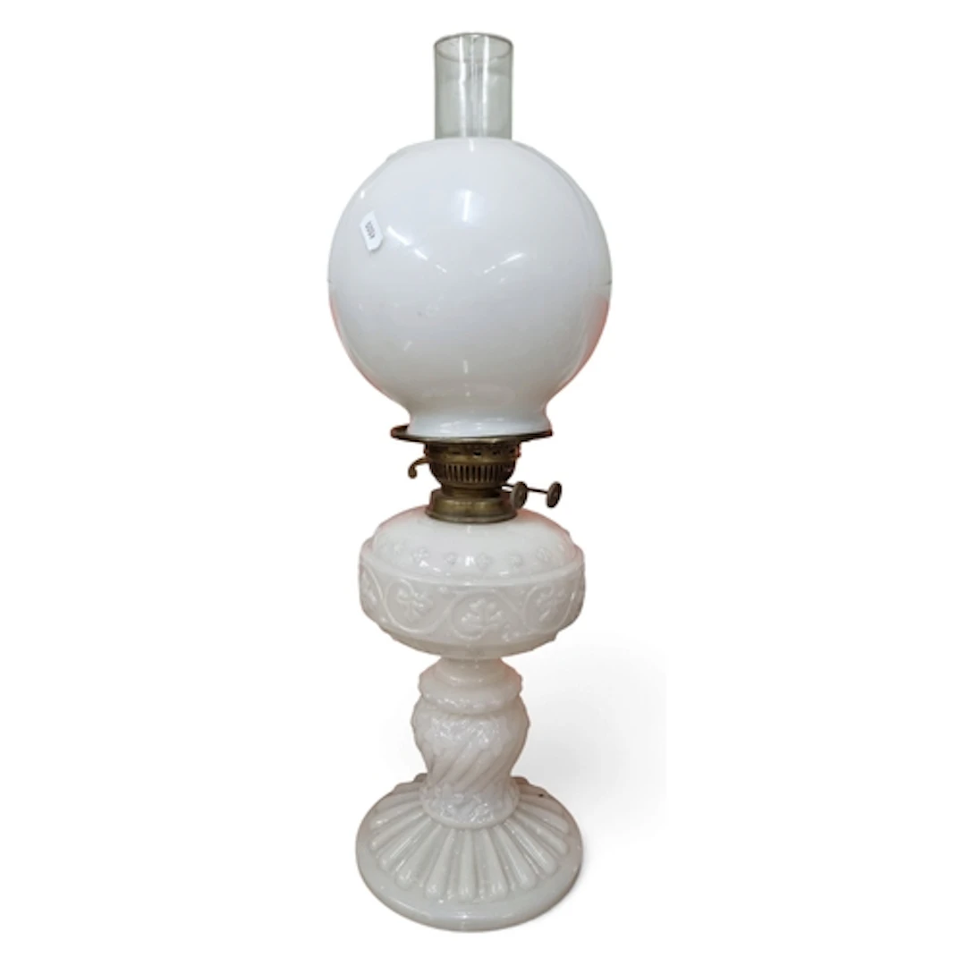 A late 19th Century opaque molded glass kerosene table Lamp ...