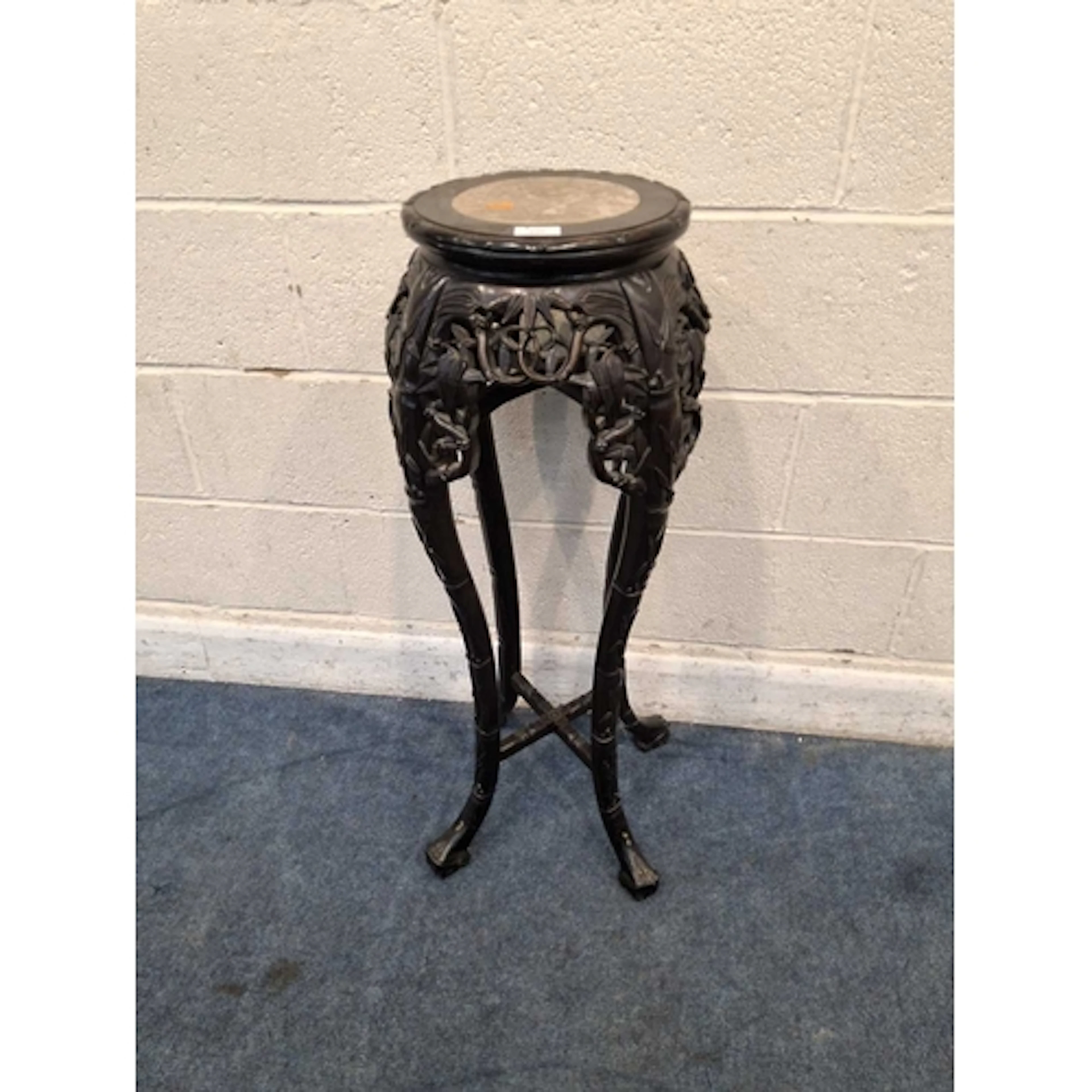 AN ORIENTAL HUANGUHALI PLANT STAND, with a marble insert, ca...
