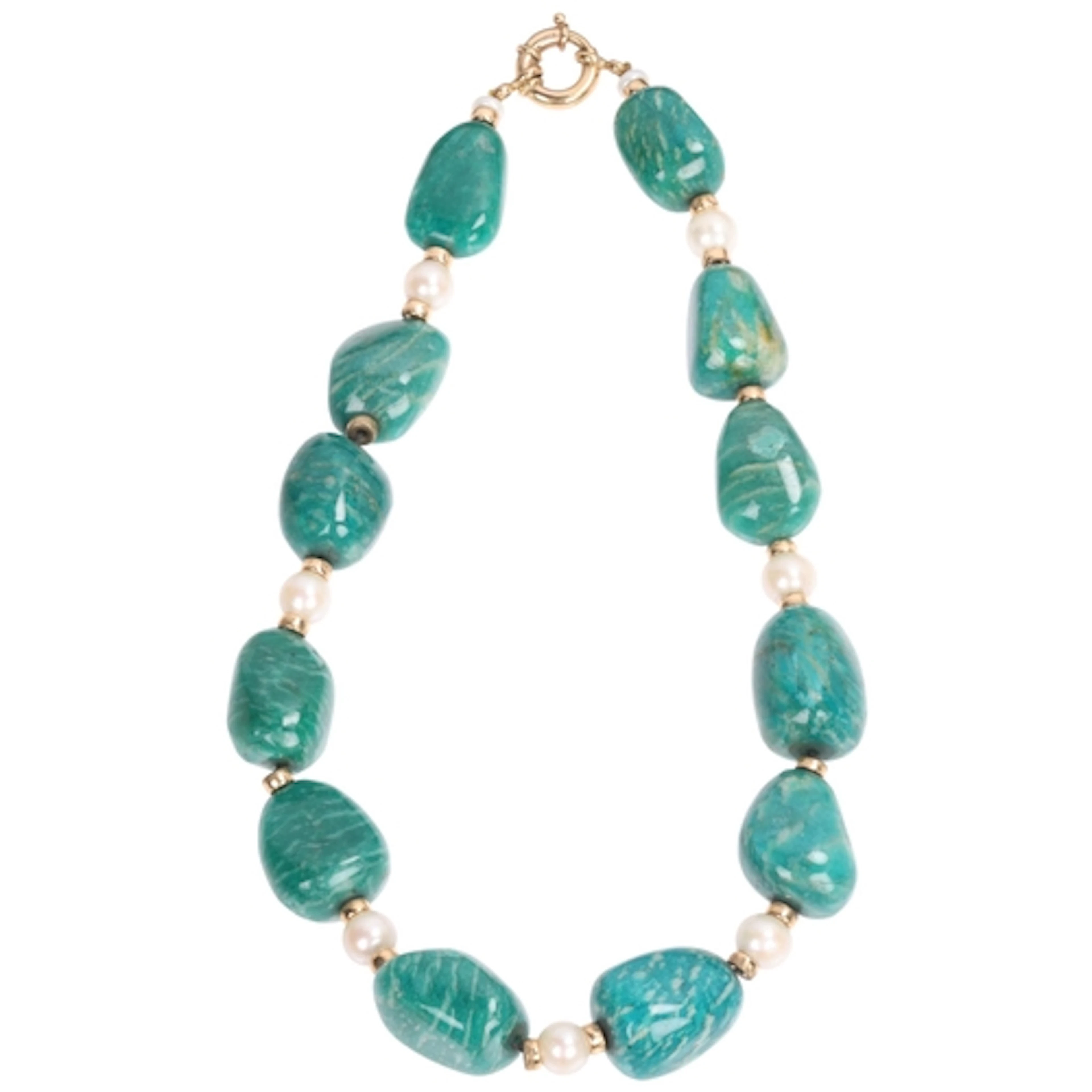 A large Vintage 9ct gold amazonite and pearl bead necklace, ...