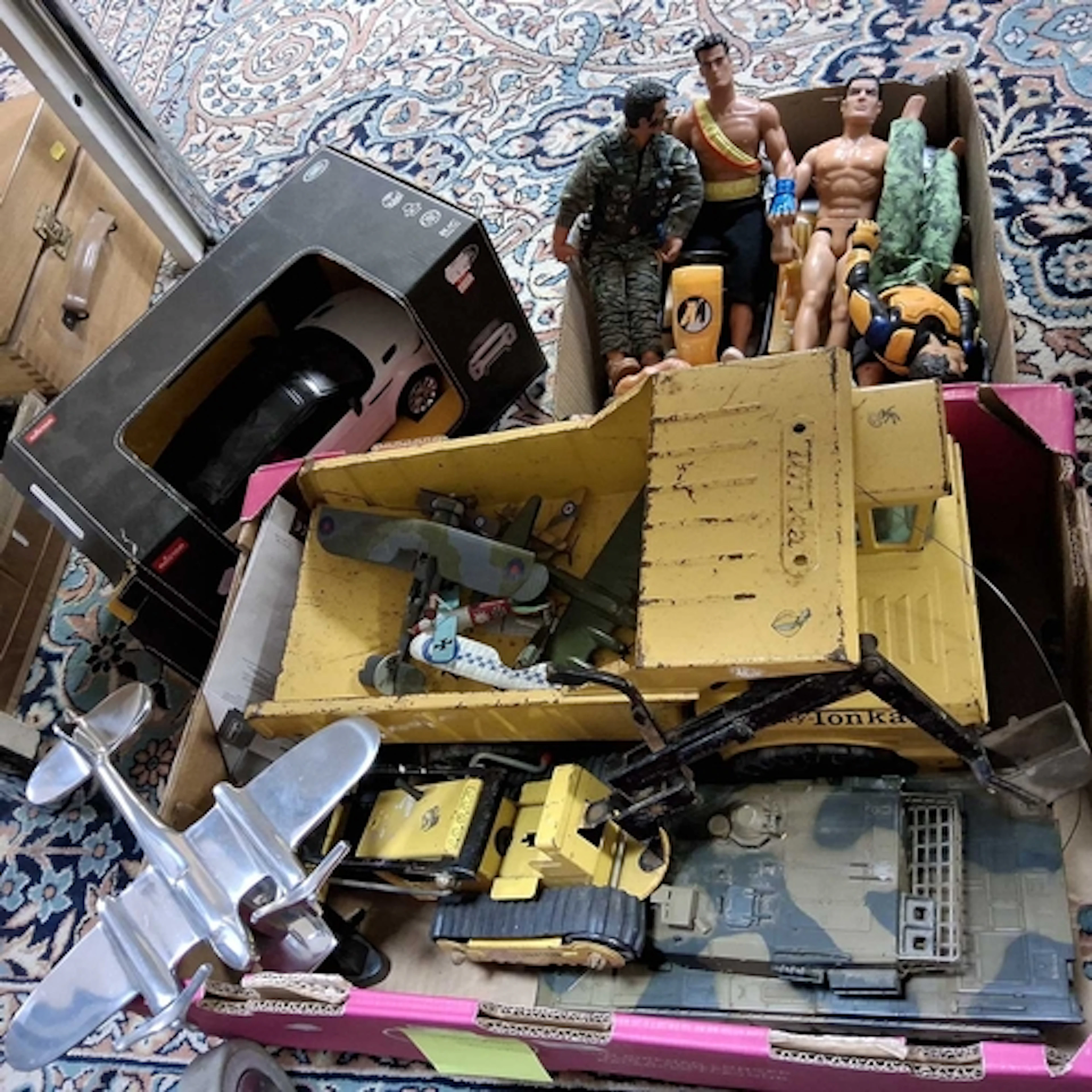 TWO BOXES OF TOYS & LOOSE comprising a Rastar remote con...