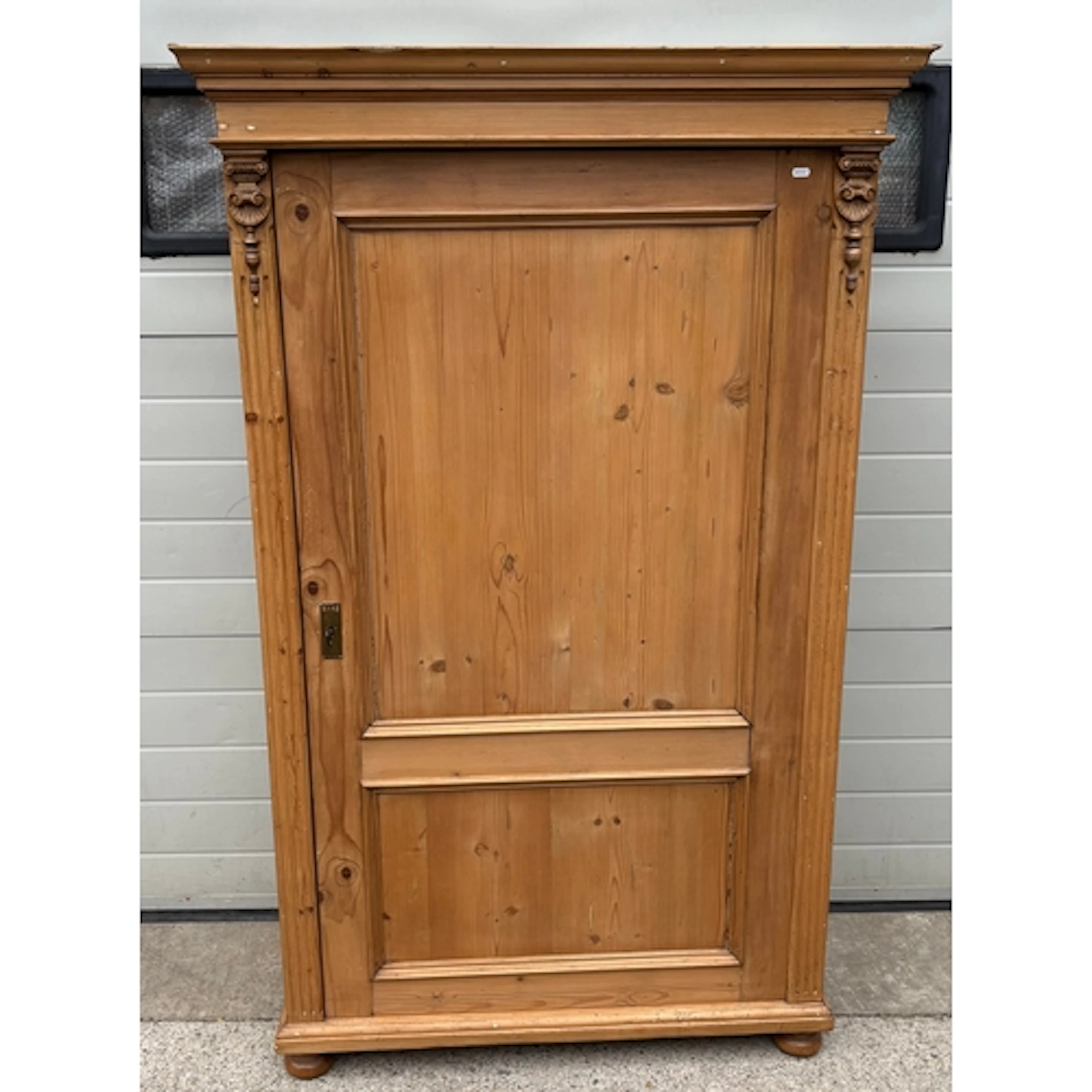 A 19th cen French stripped pine single door wardrobe, AF old...