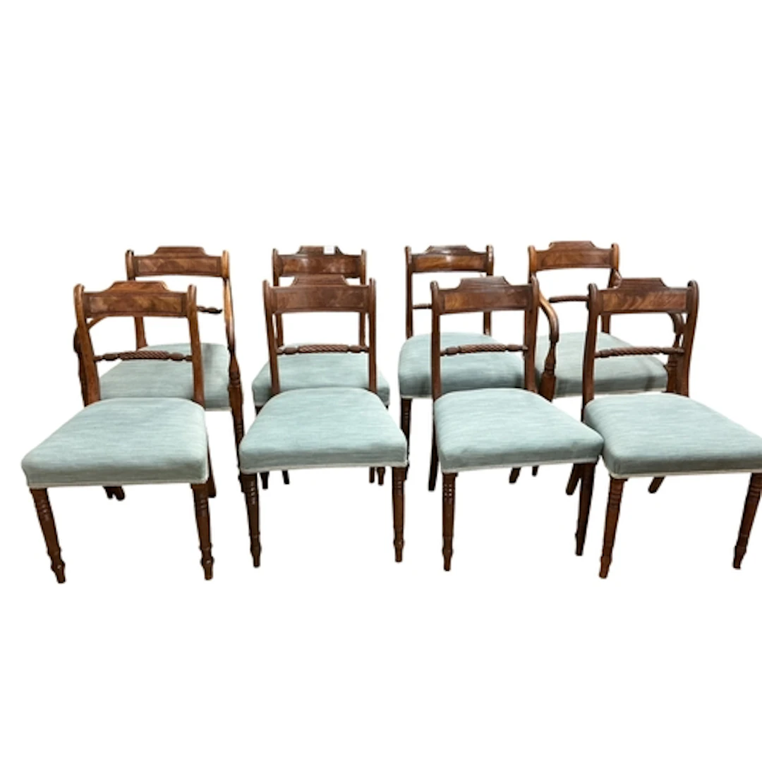 A harlequin set of eight Regency mahogany dining chairs, two...