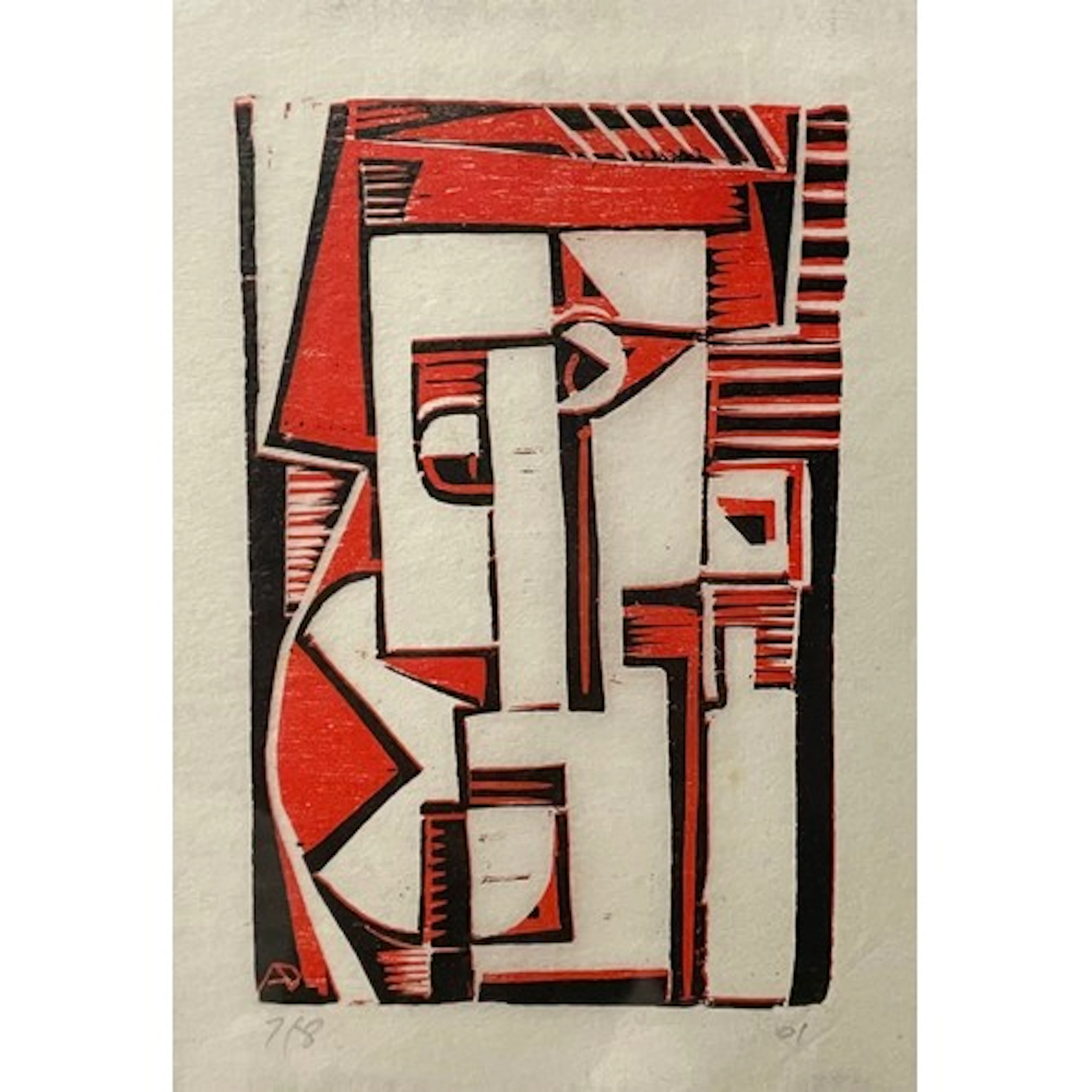 Three limited edition abstract expressionist woodblock print...
