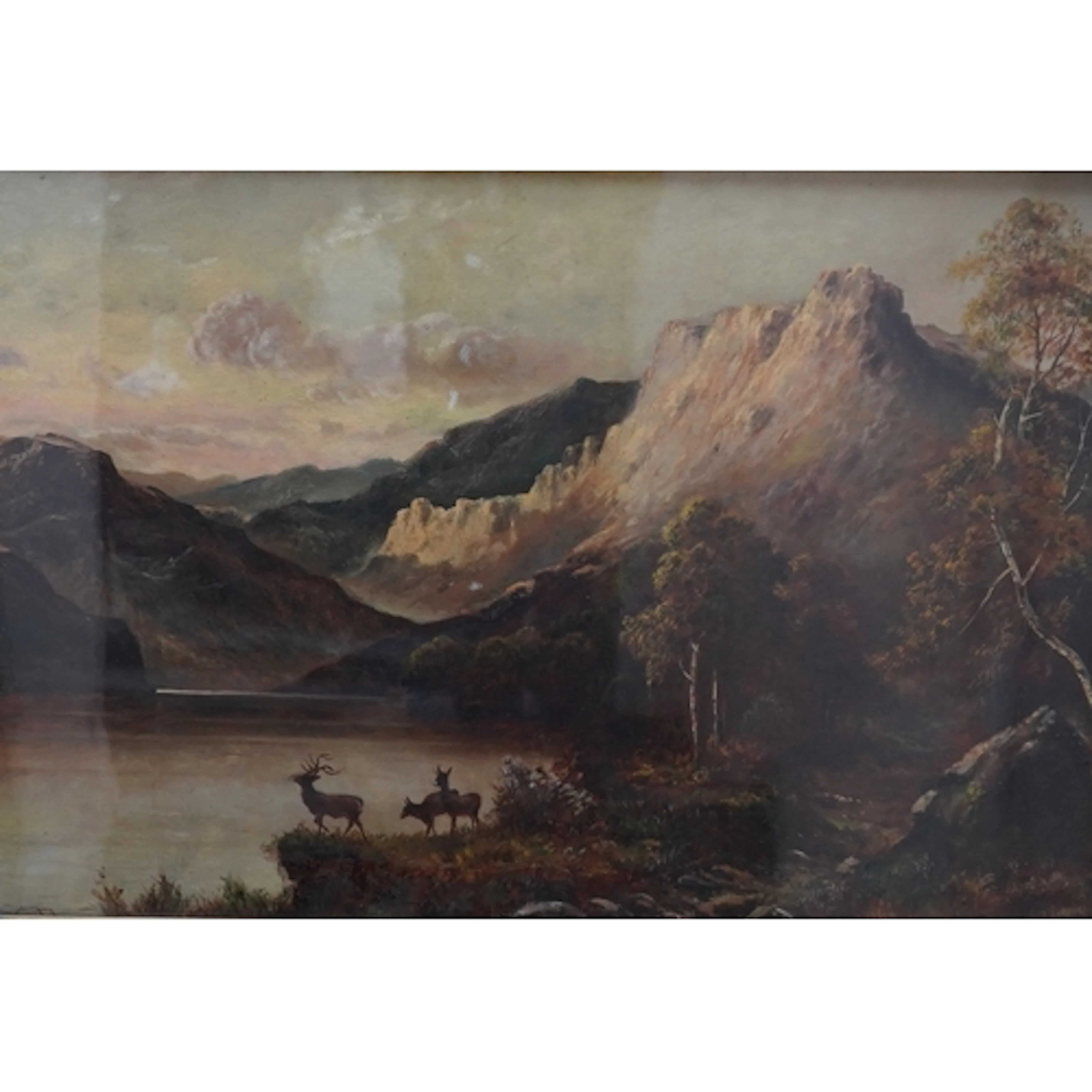 Victorian School, Scottish landscape with stag before mounta...