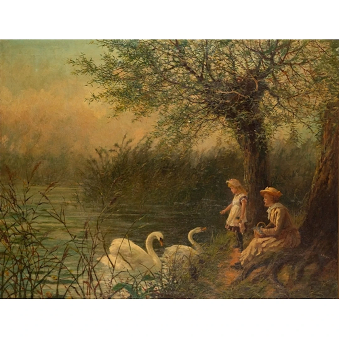 S Hodgson (19th Century British school) - Mother and daught...