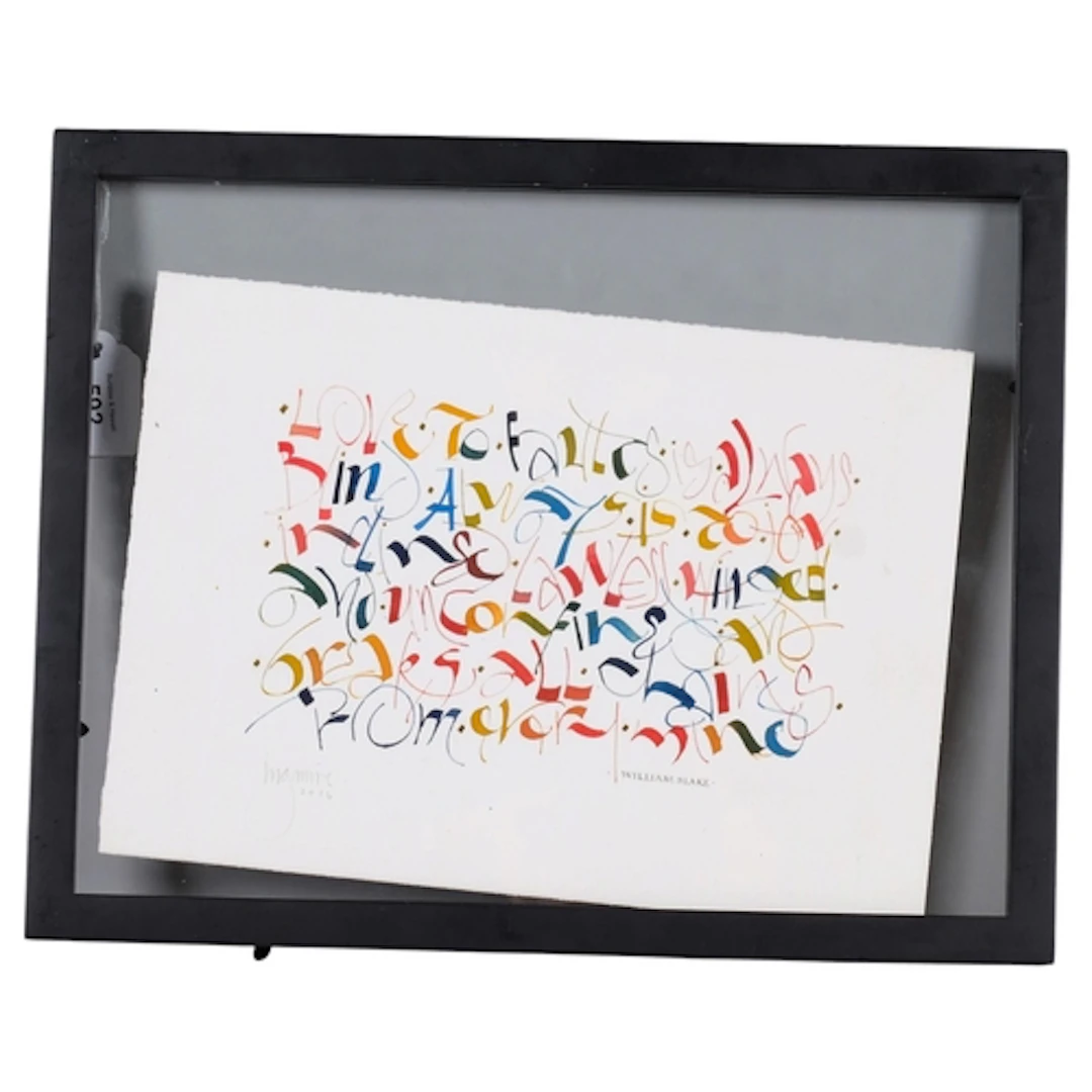 Thomas Ingmire, original ink calligraphy with raised gilding...