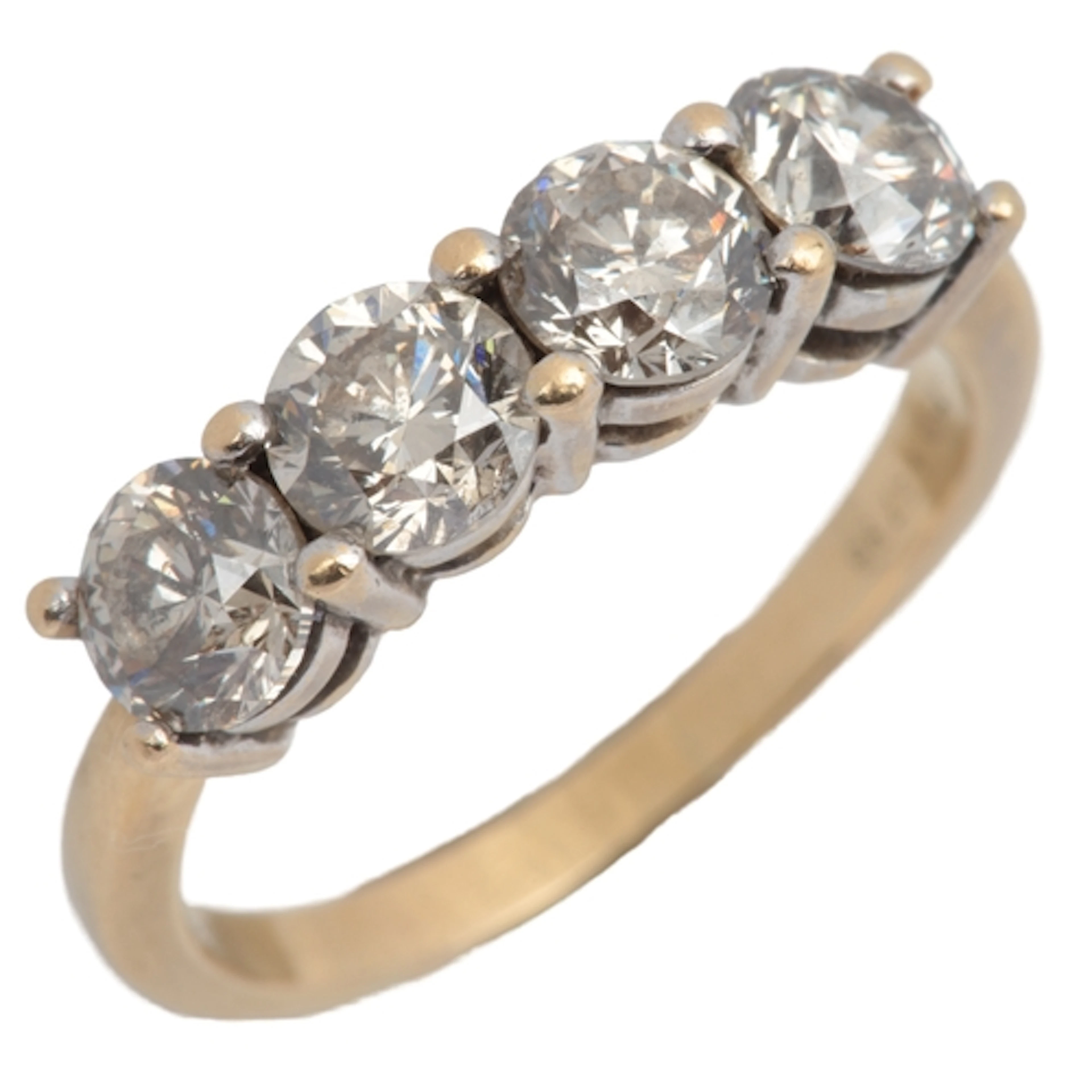 A four-stone diamond ring, claw-set with a sequence of four ...