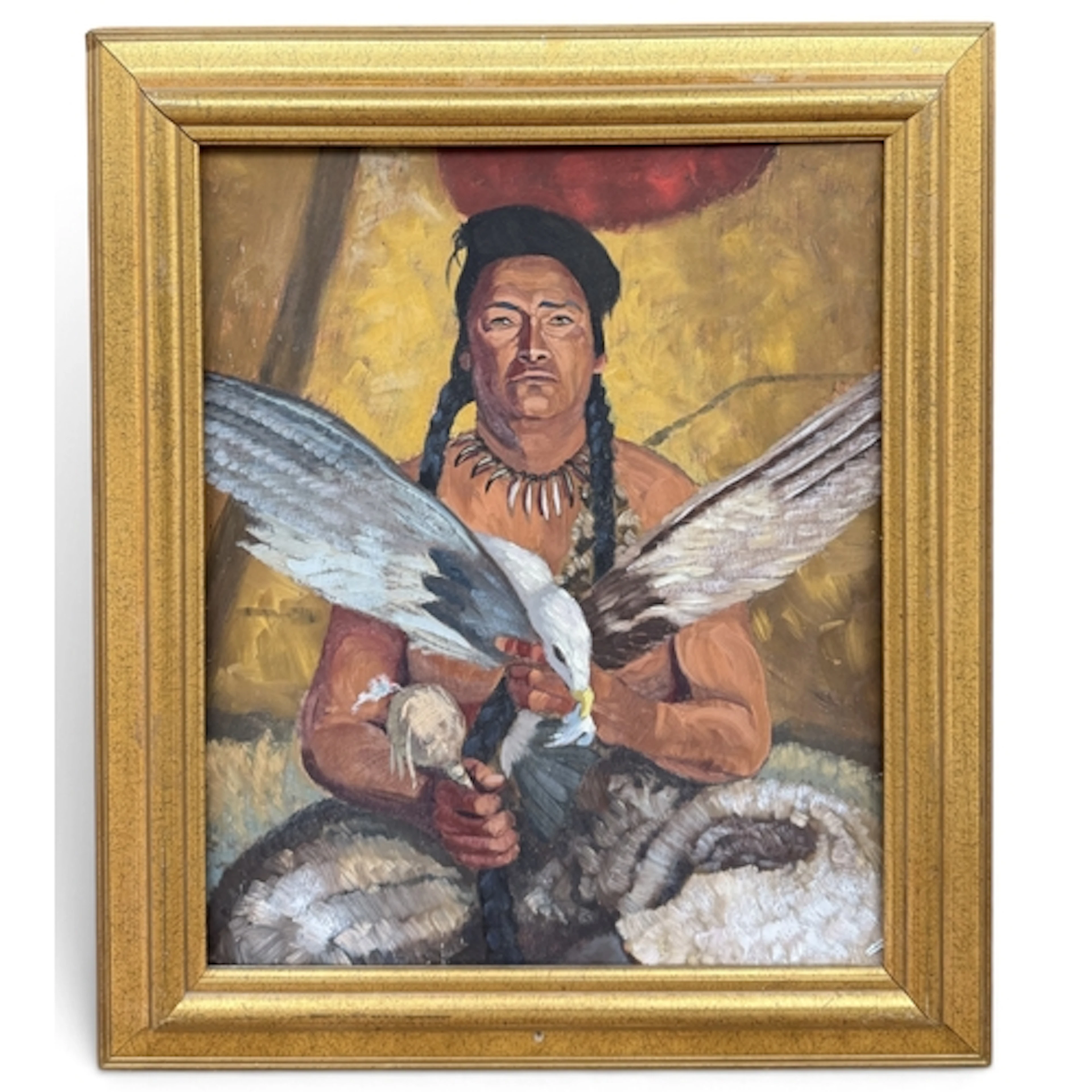 HARLEY BROWN (B.1939): NATIVE AMERICAN CHIEF Oil on board. 6...