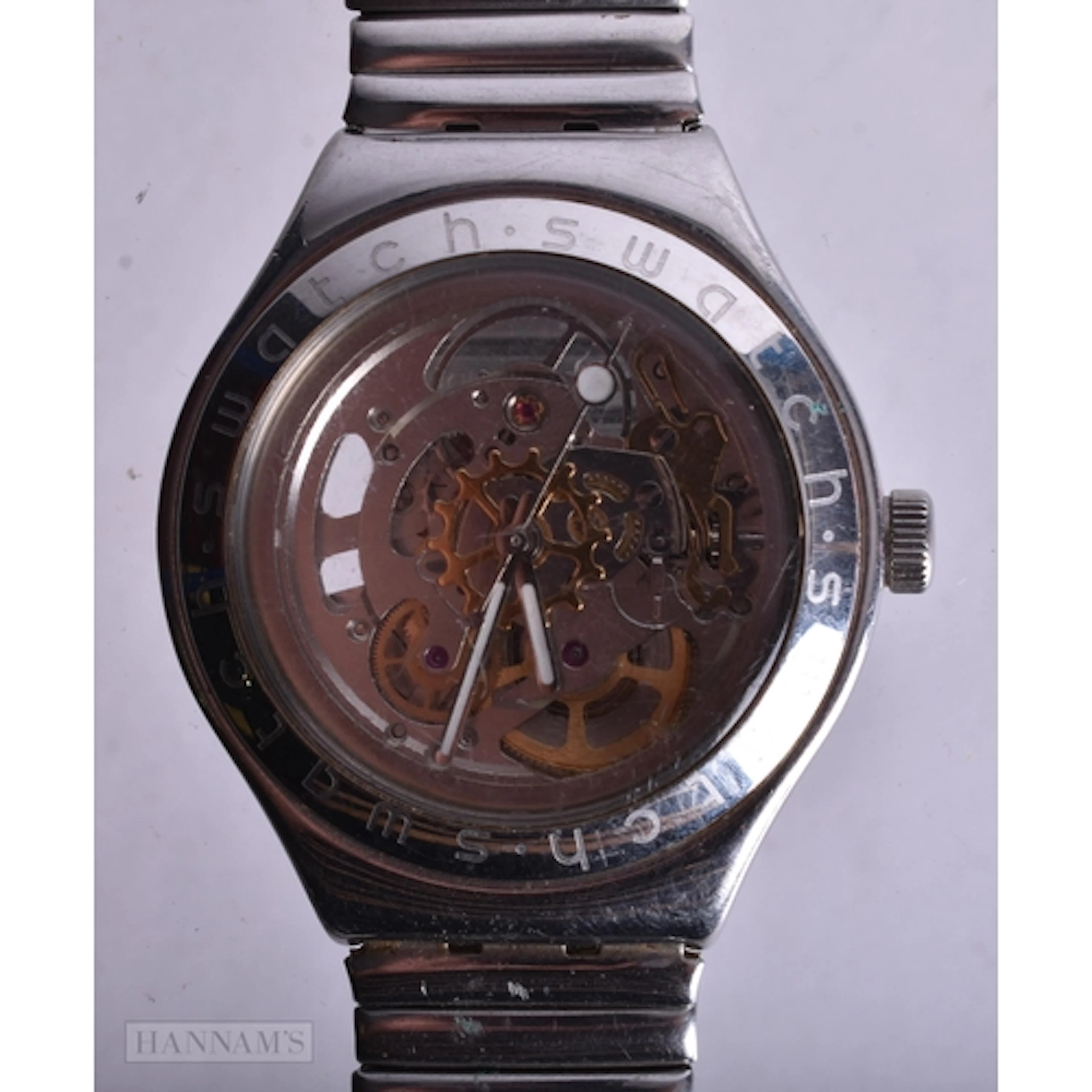 Swatch Skeleton Automatic Watch Working. 3.5 cm wide.