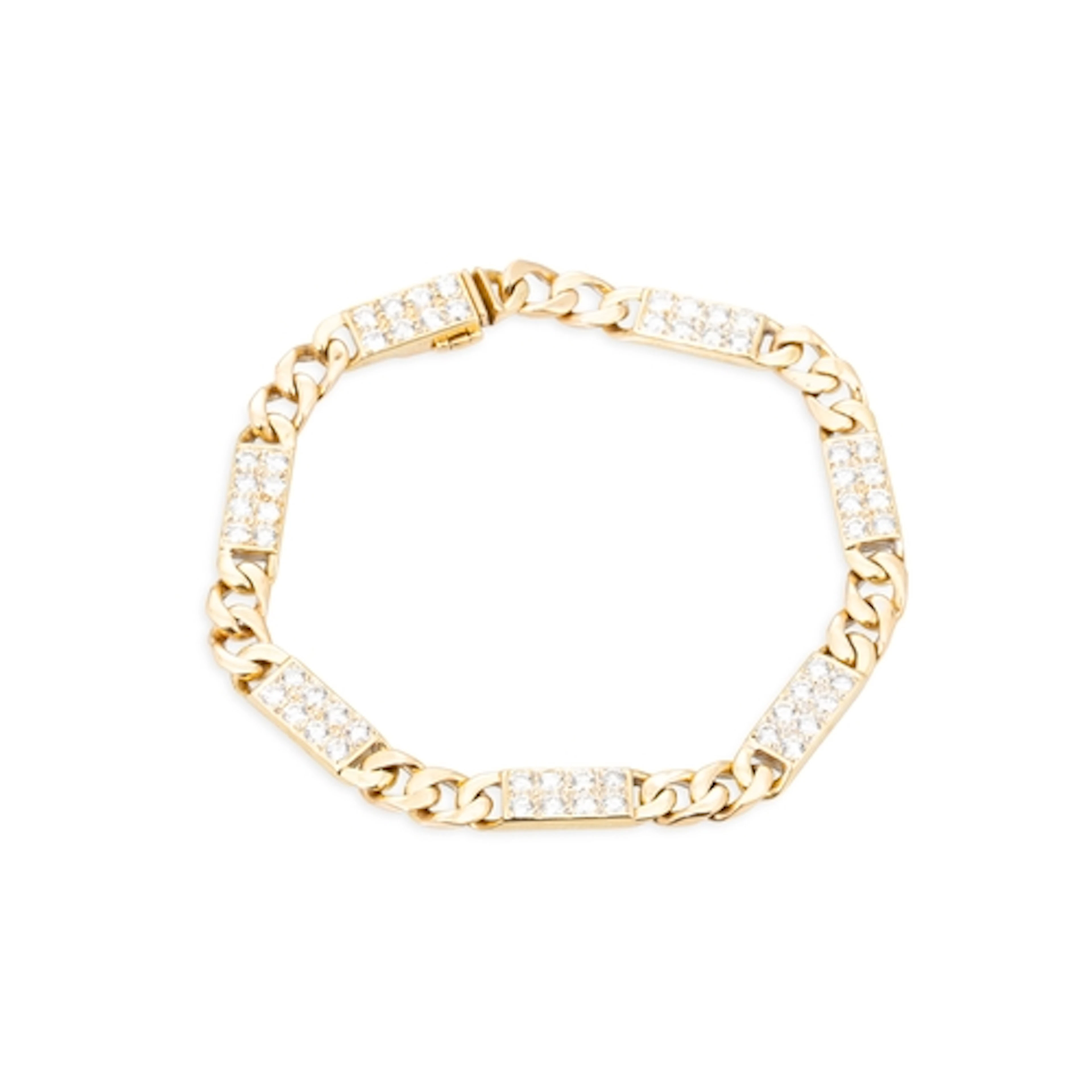 A DIAMOND SET CURB LINK BRACELET, comprising pavé set panels...