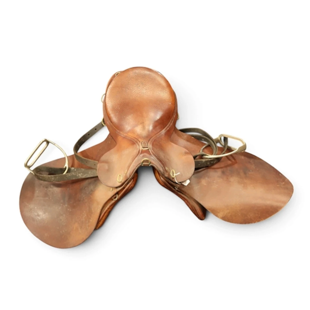 An early-20th century brown leather cavalry saddle, believed...