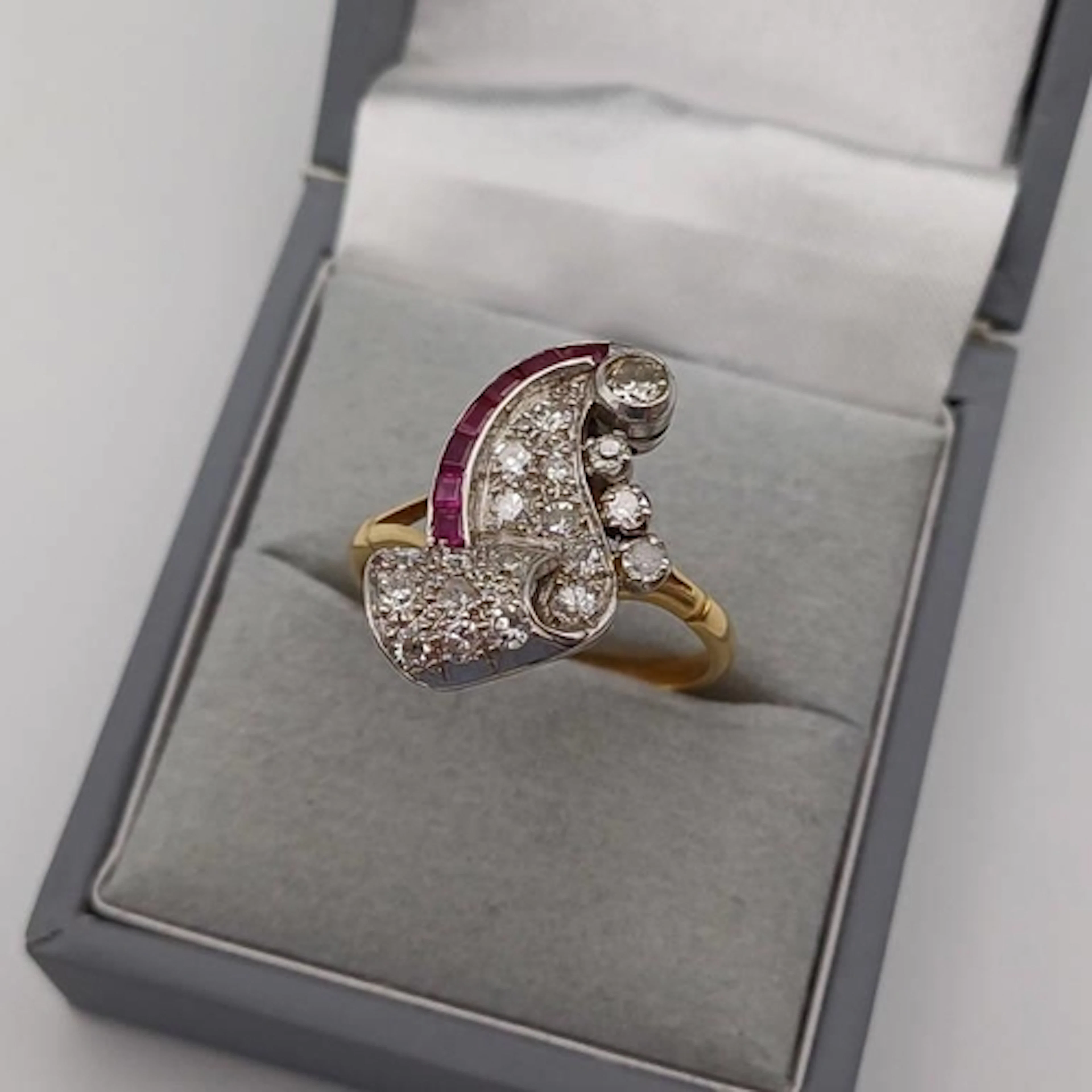 18CT GOLD RUBY & DIAMOND COCKTAIL RING WITH CALIBRE CUT RUBI...