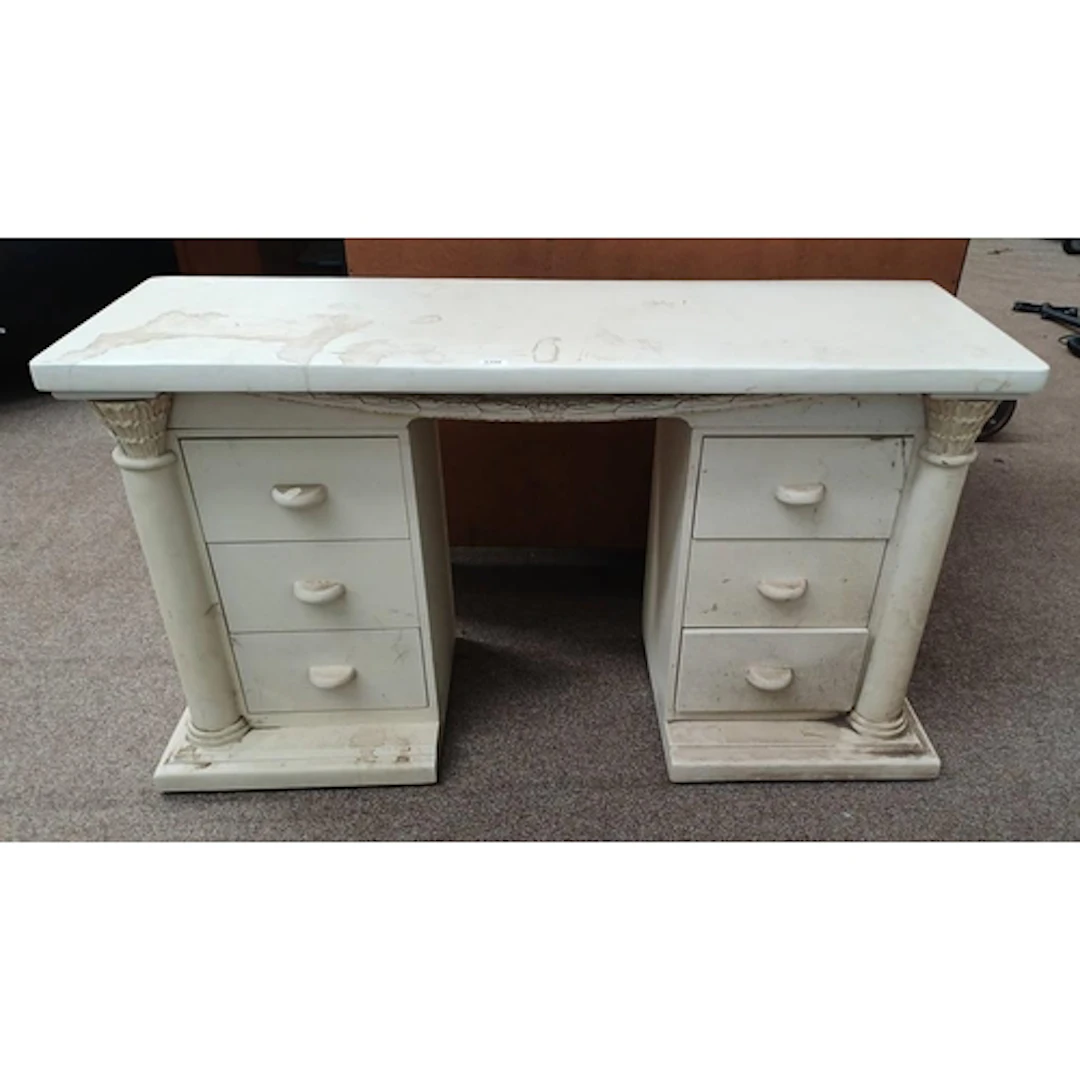 CREAM 6 DRAWER DRESSING TABLE WITH CORINTHIAN COLUMN DECORAT...