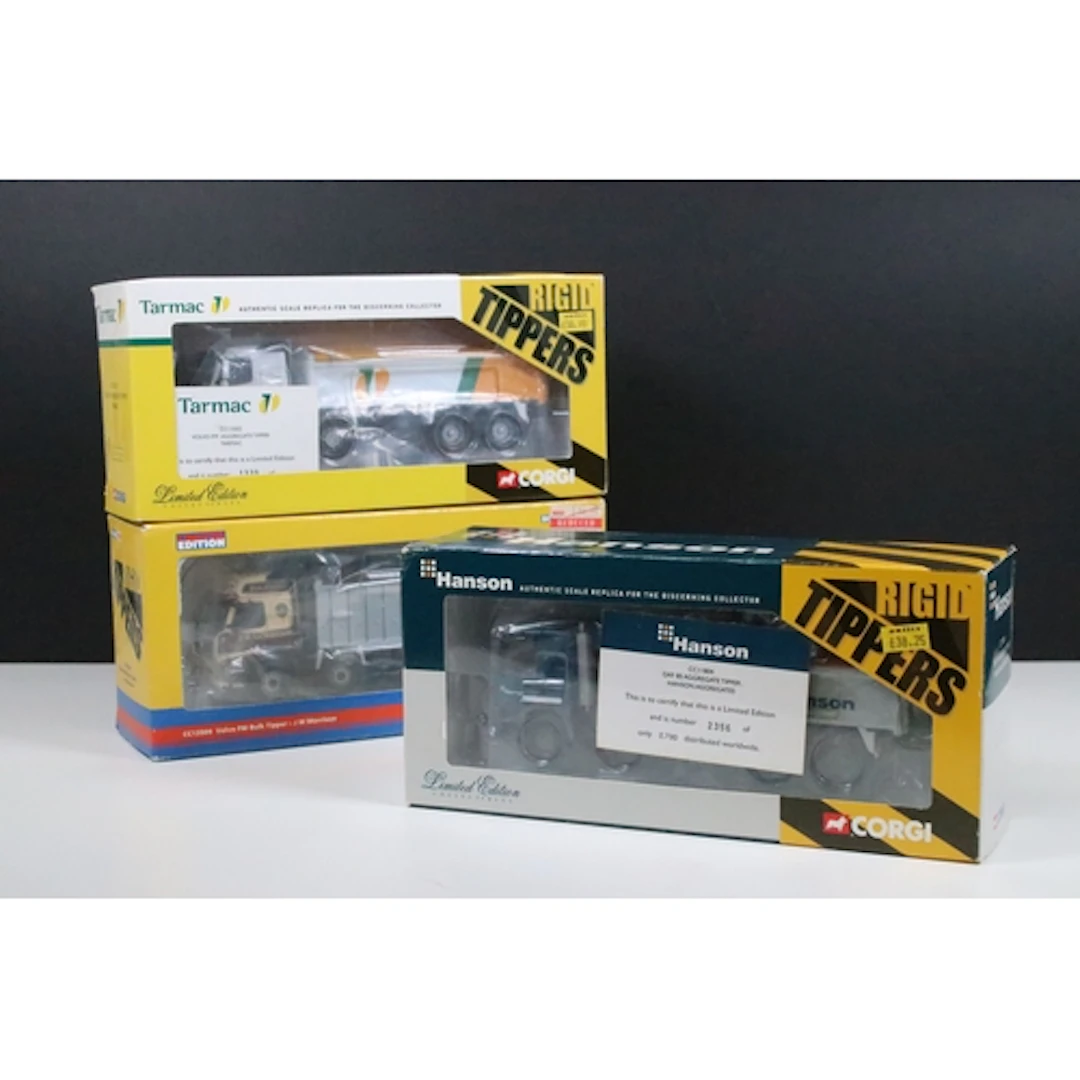 Three boxed ltd edn Corgi 1/50 Rigid Tippers diecast models ...