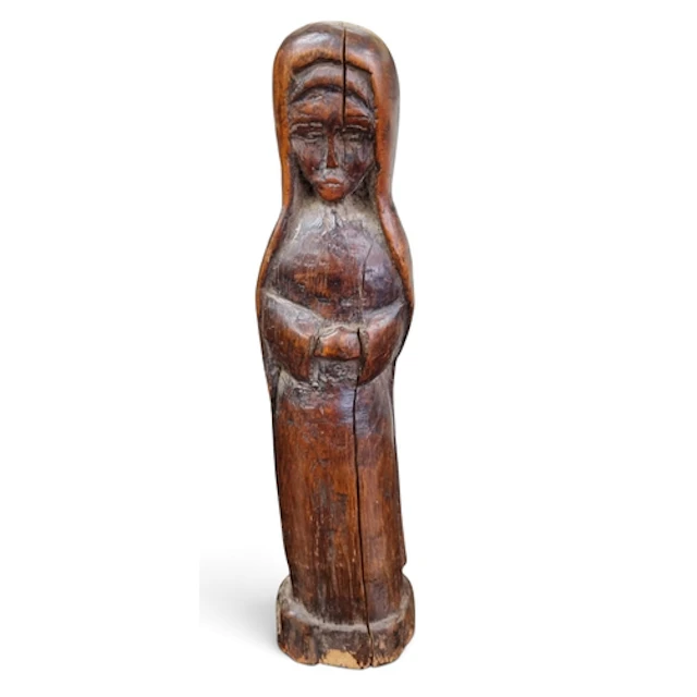 An early 19th century carved oak Madonna figure, standing ap...